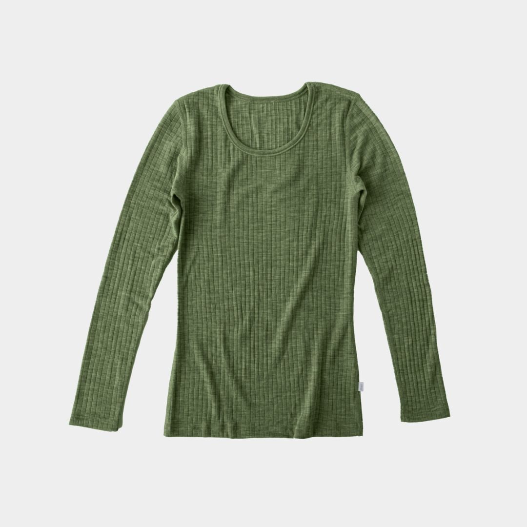 NEEDLE DROP WOOL _ ロングスリーブインナー モス