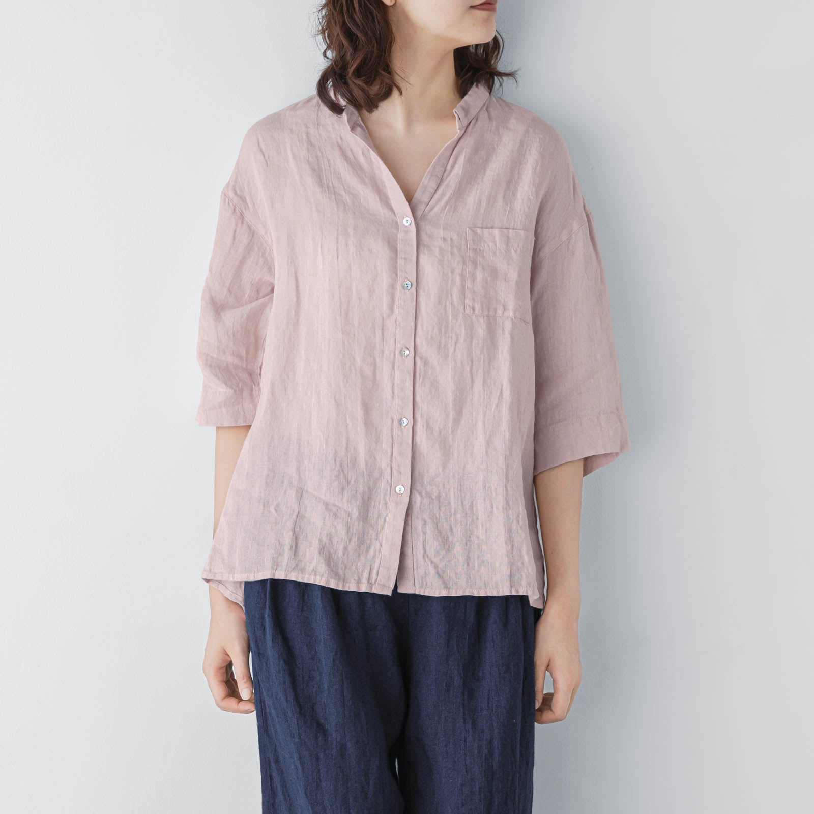 E54-11　七分袖ブラウス _ ペールピンク