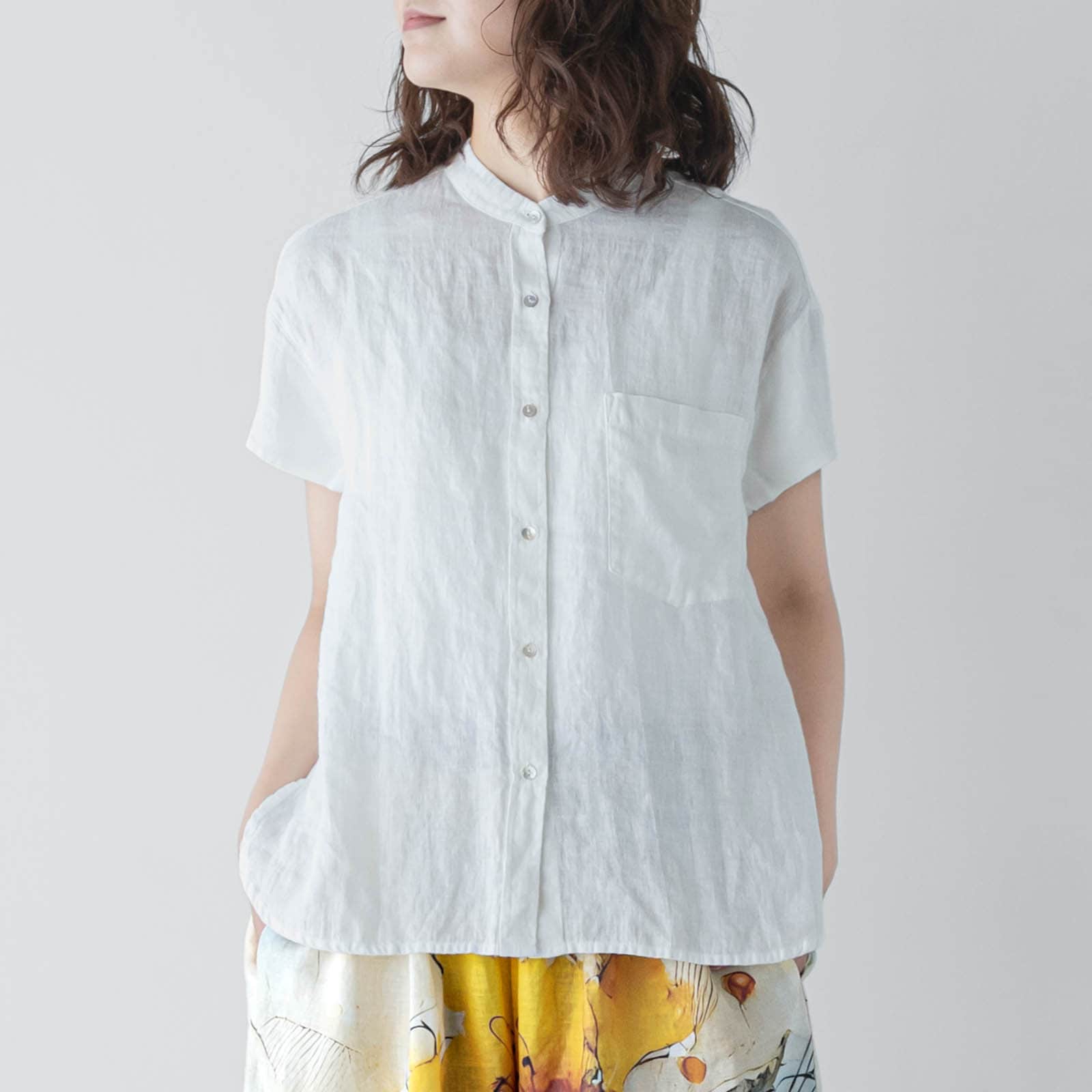 E74-2　スタンドカラーブラウス _ ブラン