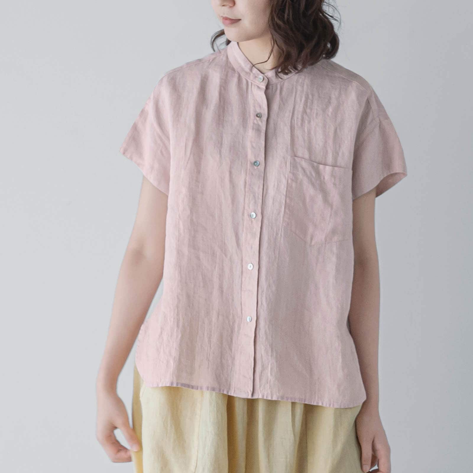 E74-2　スタンドカラーブラウス _ ペールピンク