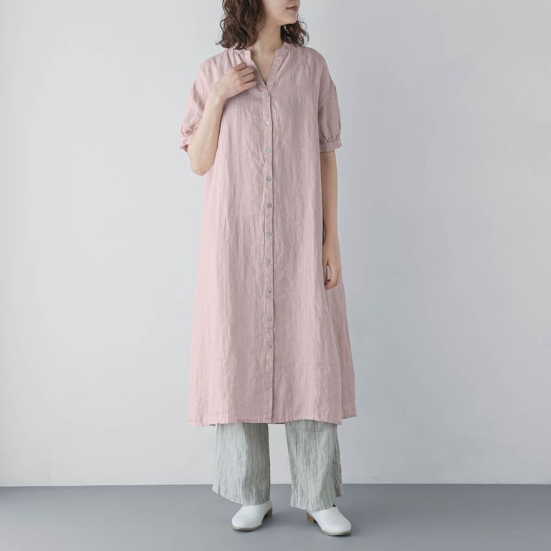 E54-19 ギャザースリーブワンピース _ ペールピンク