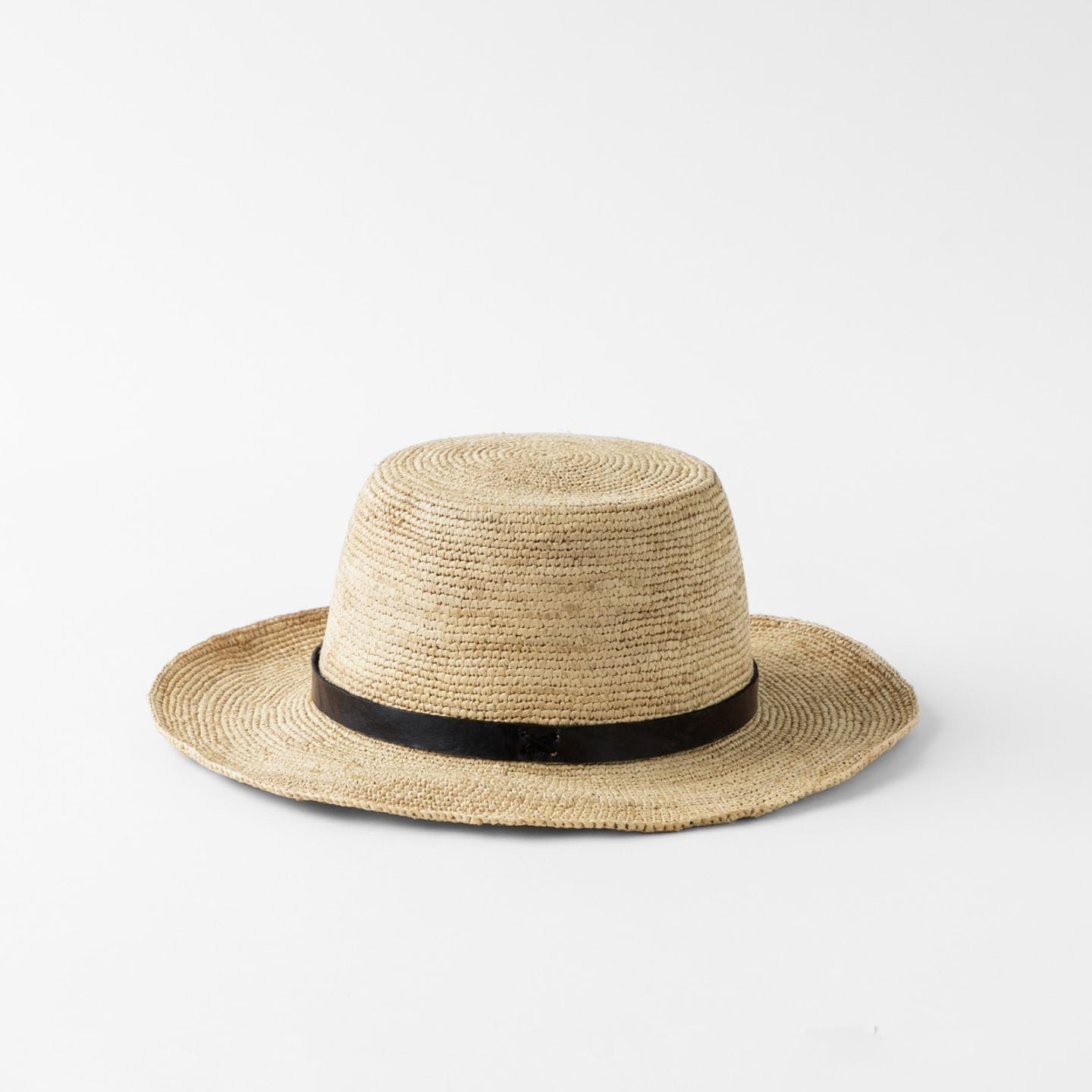 GASTON ラフィアハット Natural 革黒ベルト付