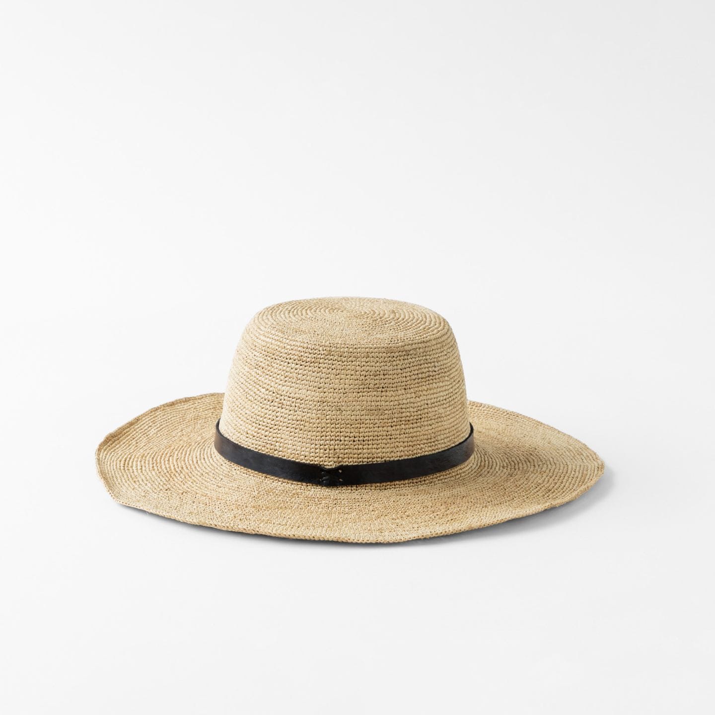 NEW GASTON ラフィアハット Natural 革黒ベルト付