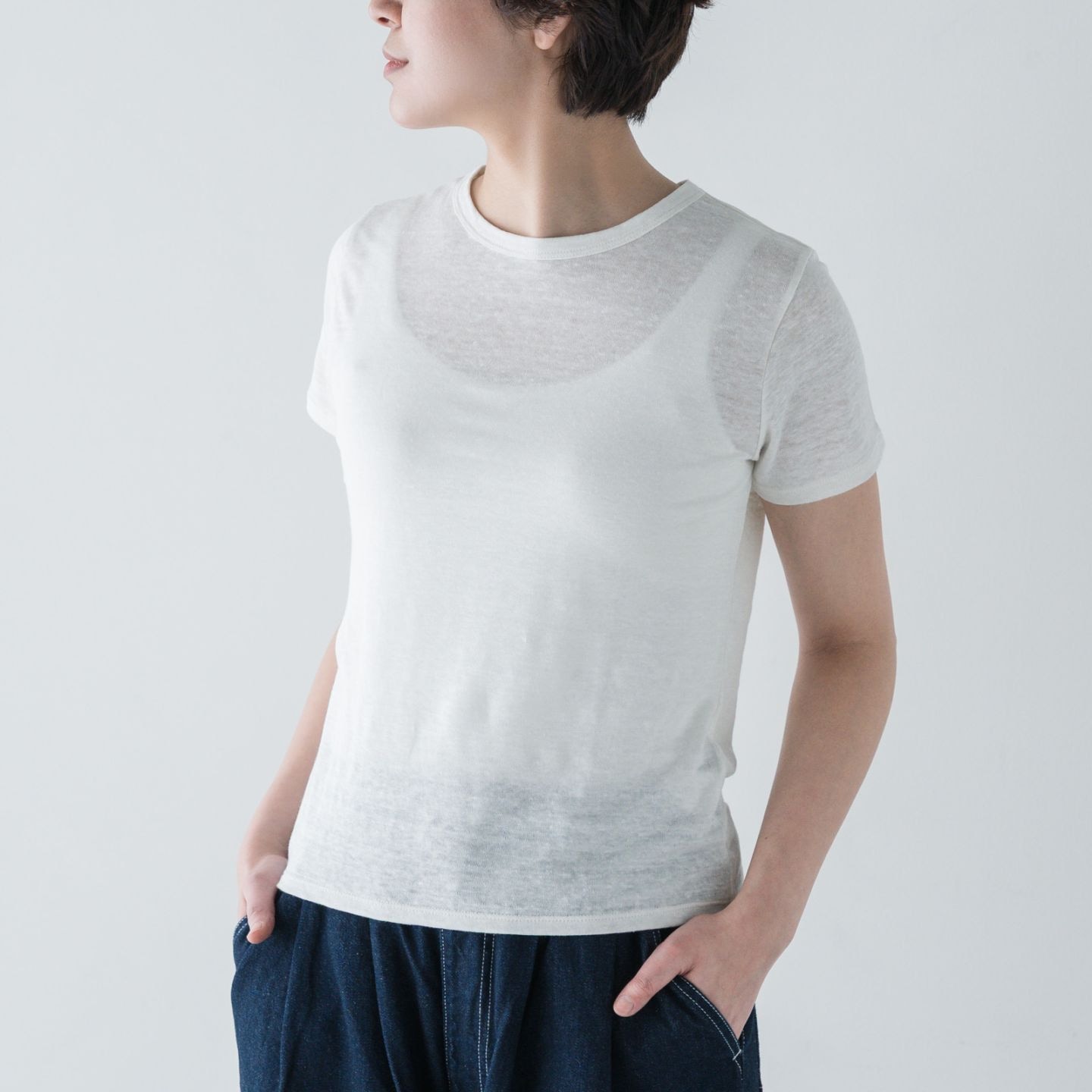 SONORO _ リネン 半袖Tシャツ オフホワイト