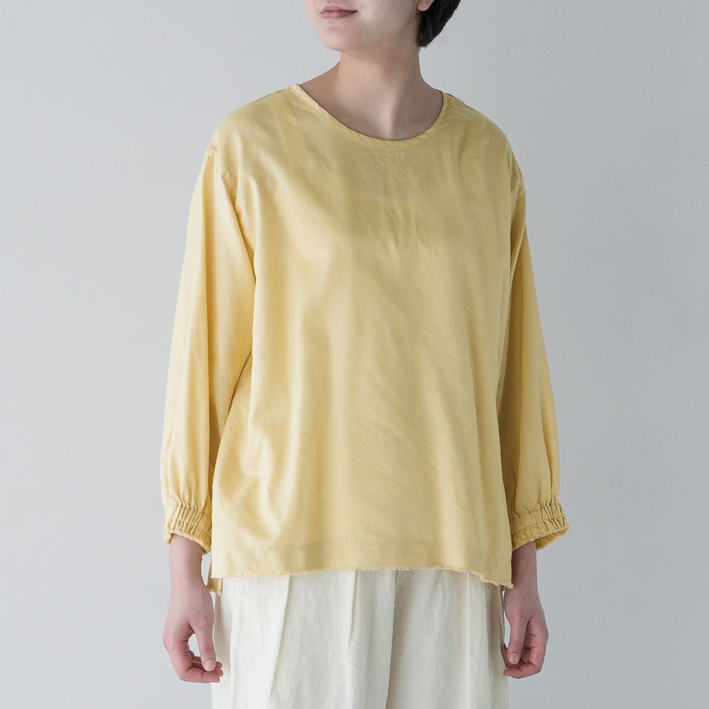 ARTE POVERA _ コットンカルゼ洗いさらし クルーシャツ イエロー