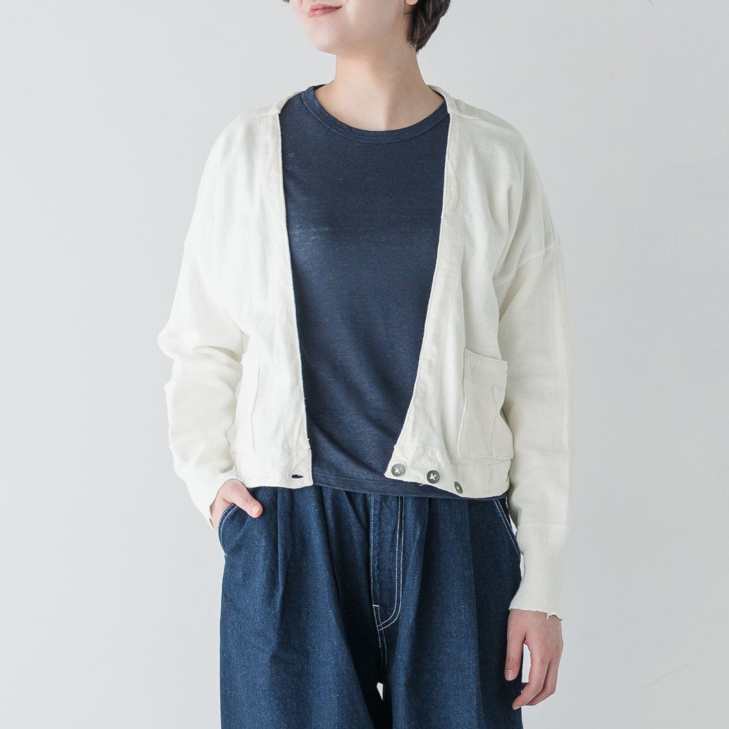 ARTE POVERA _ スウェーデンアンダーパンツ リメイク ボレロカーデ ホワイト