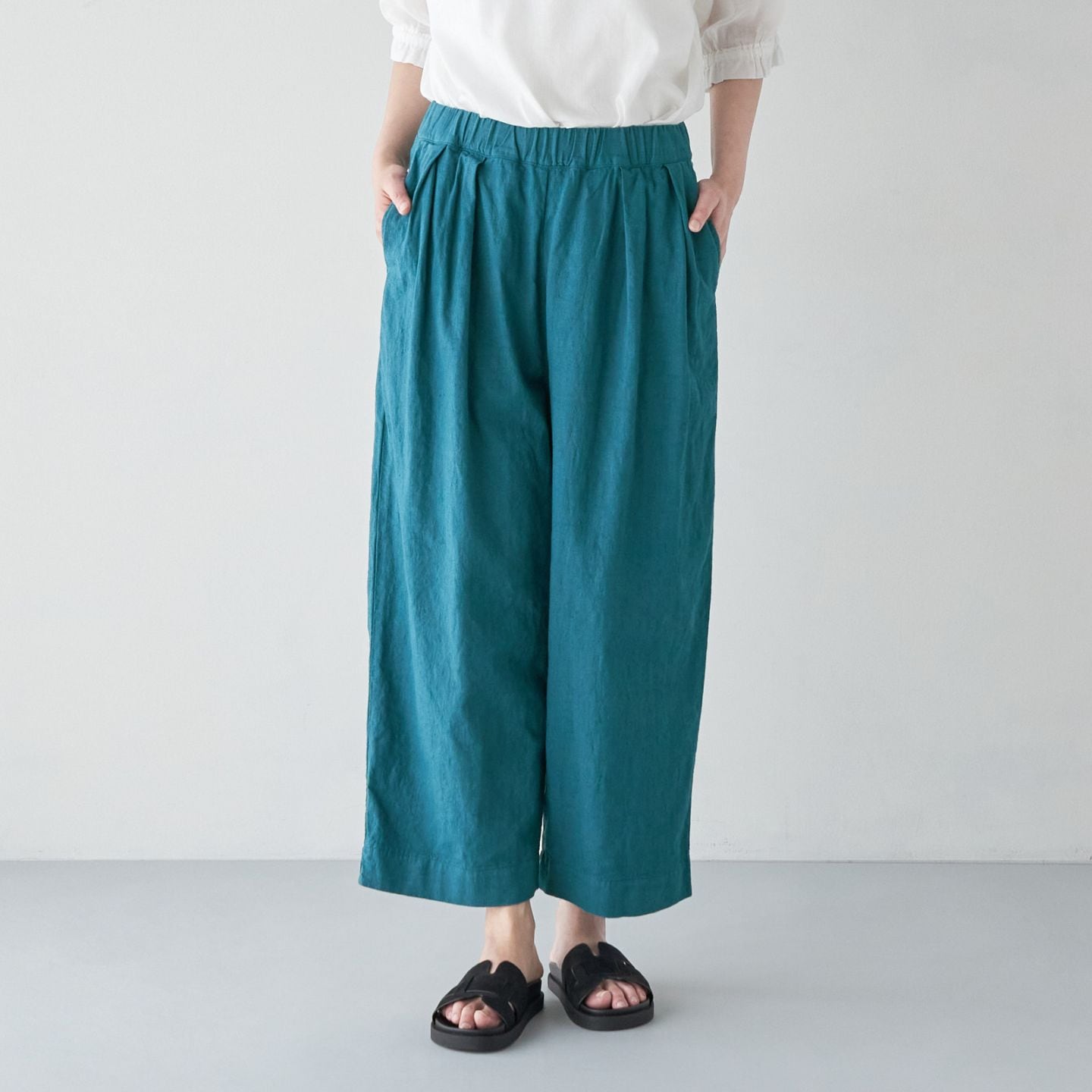 ARTE POVERA _ リネンコットン  キャンバス調 _ 2タックイージーパンツ _ ターコイズ