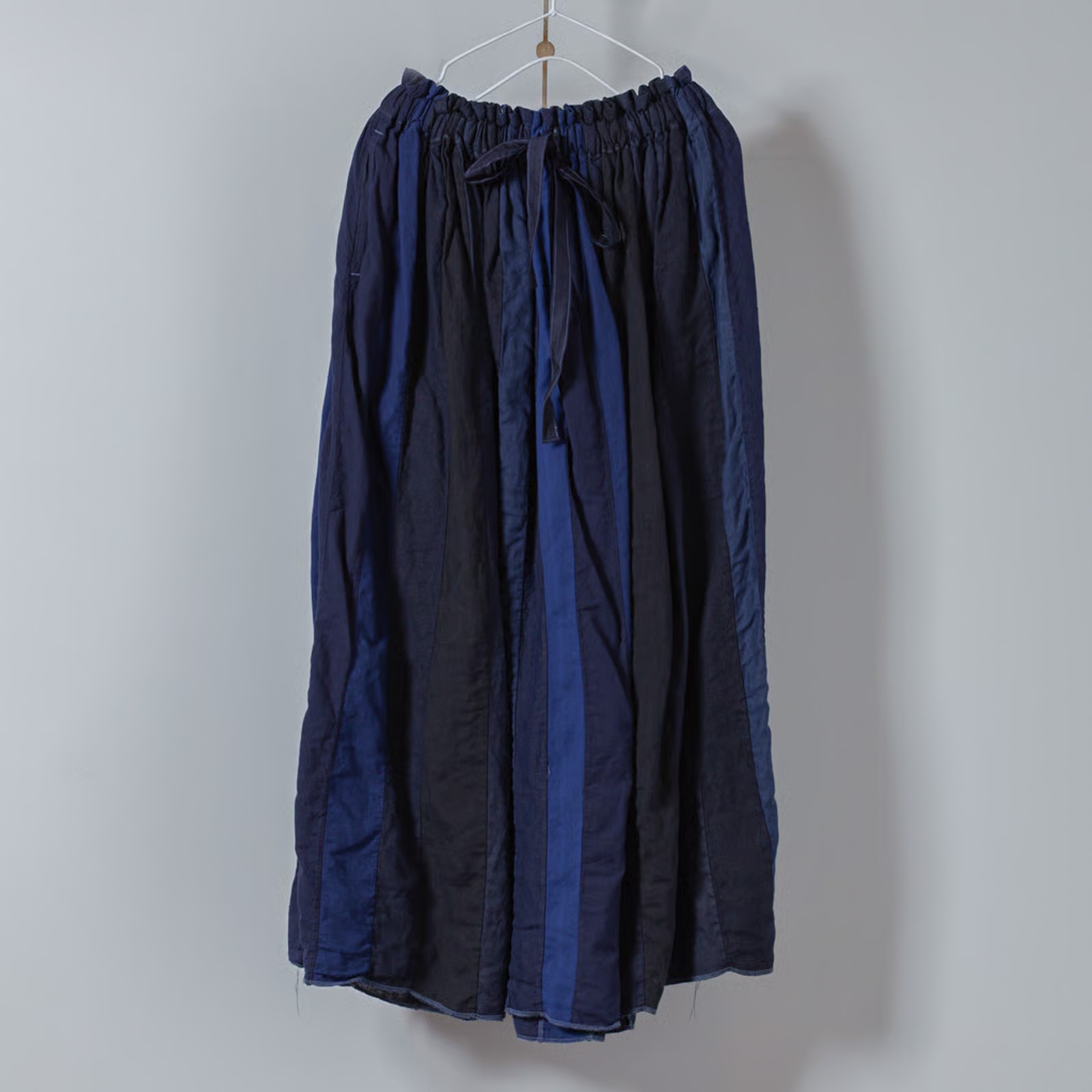 リネン＆コットン _ ミックスギャザースカート _ ブルーMIX染め