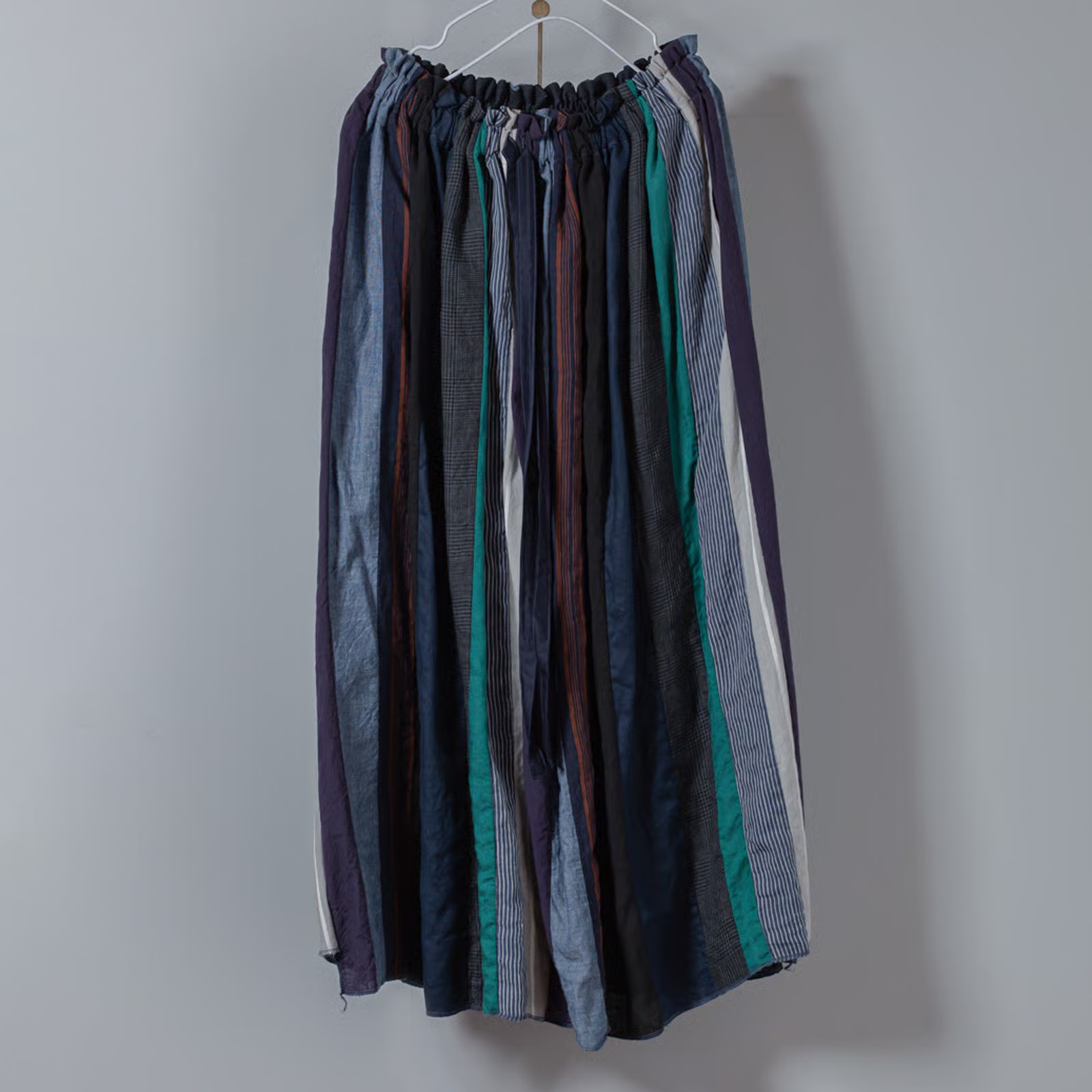 リネン＆コットン _ ミックスギャザースカート _ ブルーMIX染め