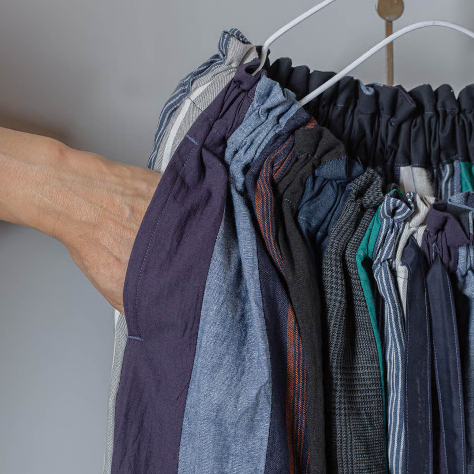 リネン＆コットン _ ミックスギャザースカート _ ブルーMIX染め