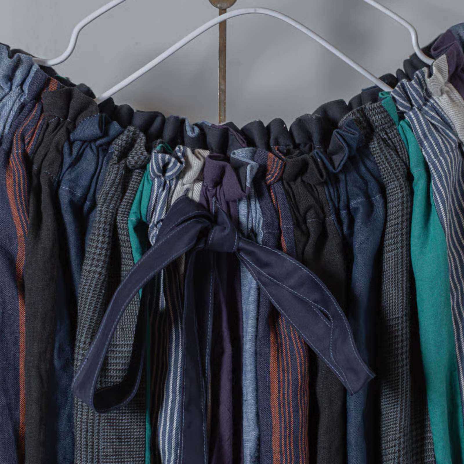 リネン＆コットン _ ミックスギャザースカート _ ブルーMIX染め