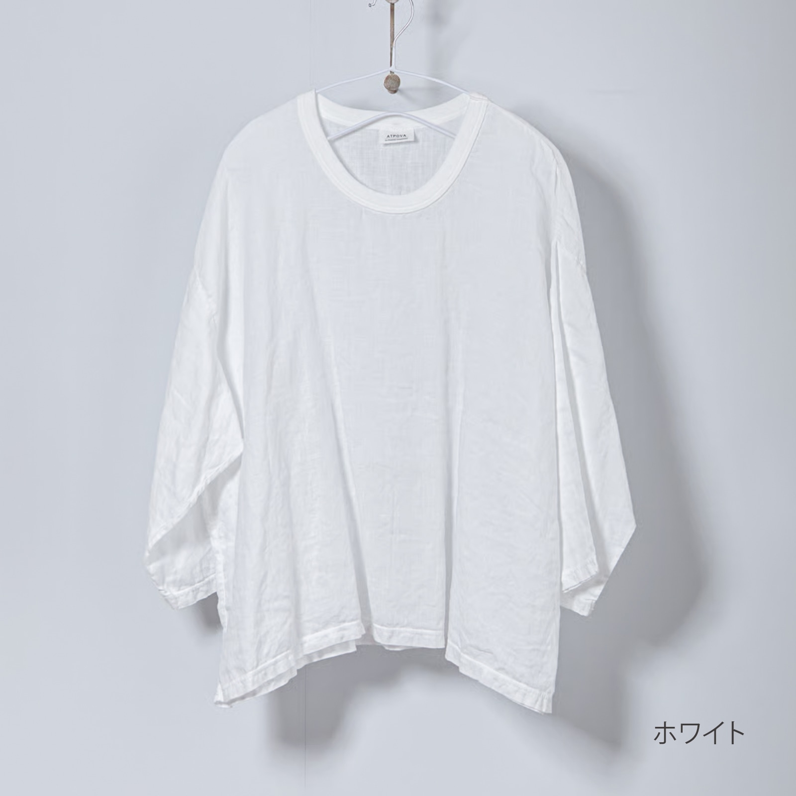 ARTE POVERA _ リネン染め8分袖クルーシャツ ホワイト