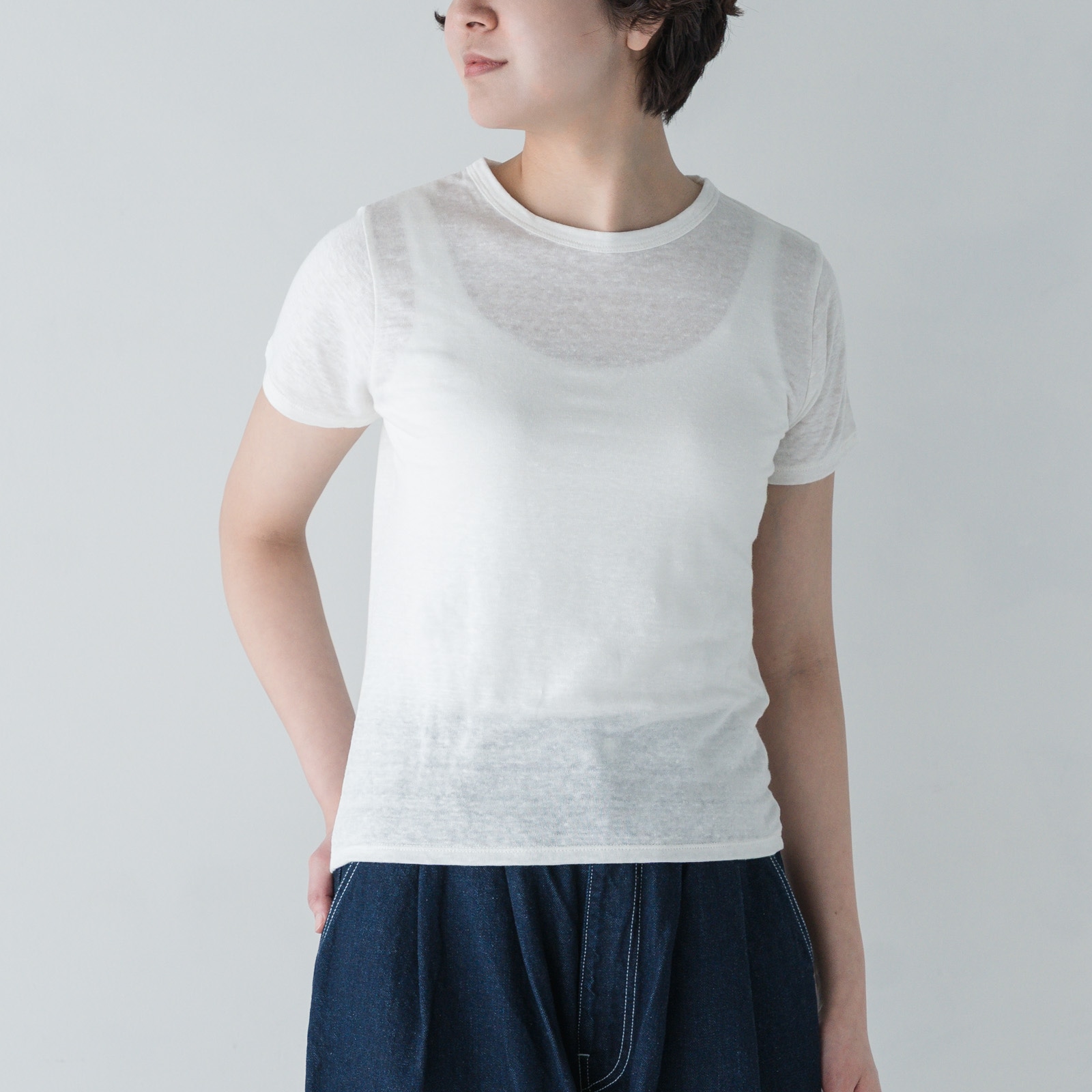 SONORO _ リネン 半袖Tシャツ オフホワイト