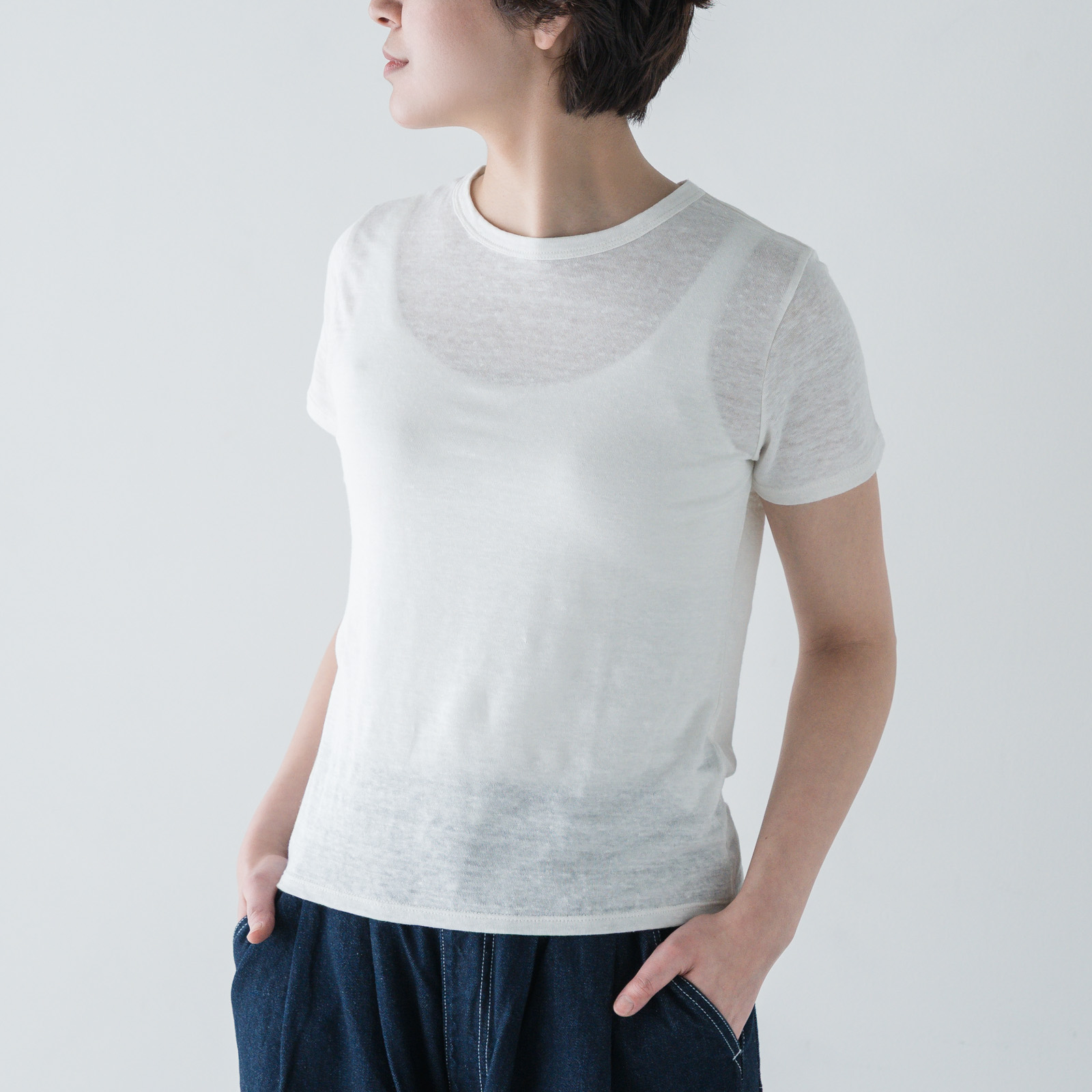 SONORO _ リネン 半袖Tシャツ オフホワイト