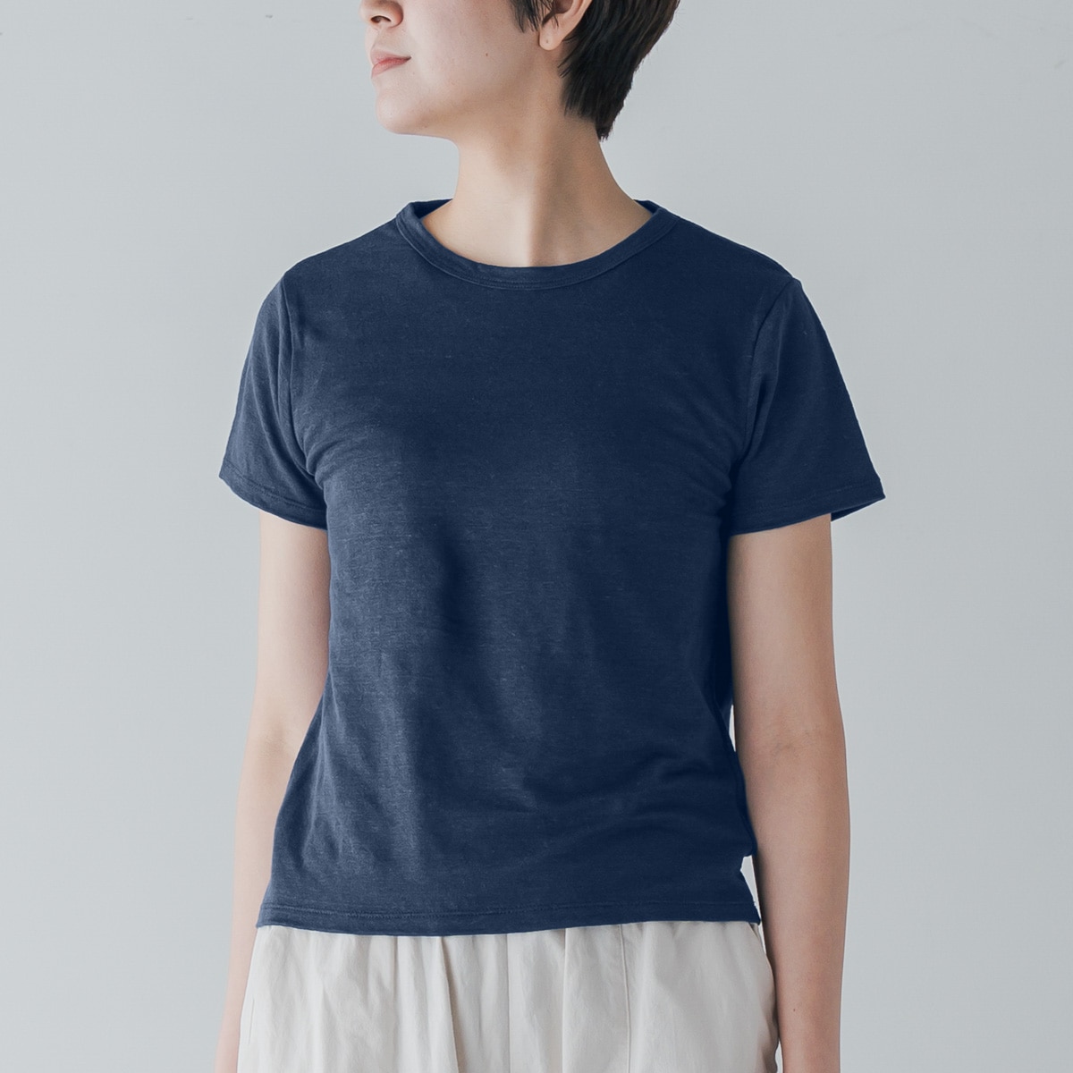 SONORO _ リネン 半袖Tシャツ ネイビー