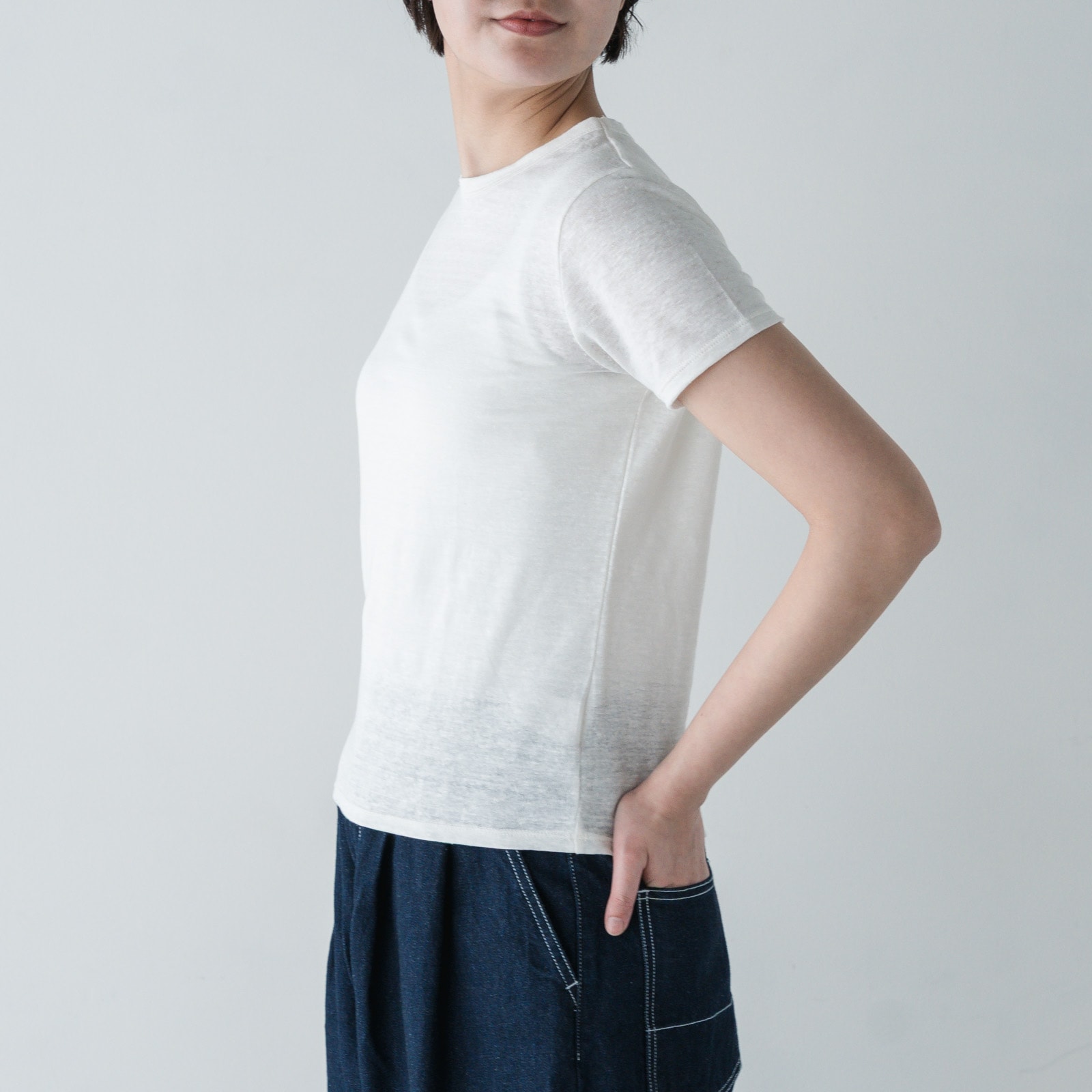 SONORO _ リネン 半袖Tシャツ ネイビー