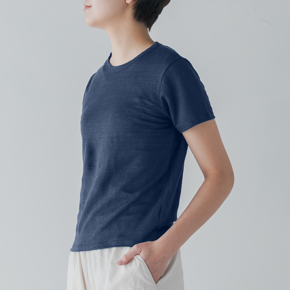 SONORO _ リネン 半袖Tシャツ ネイビー