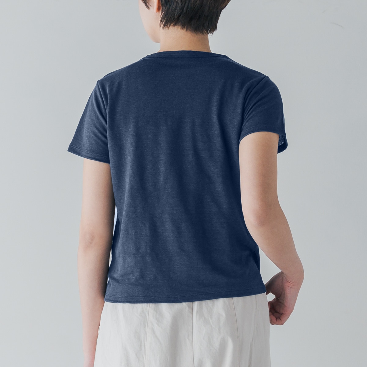 SONORO _ リネン 半袖Tシャツ ネイビー