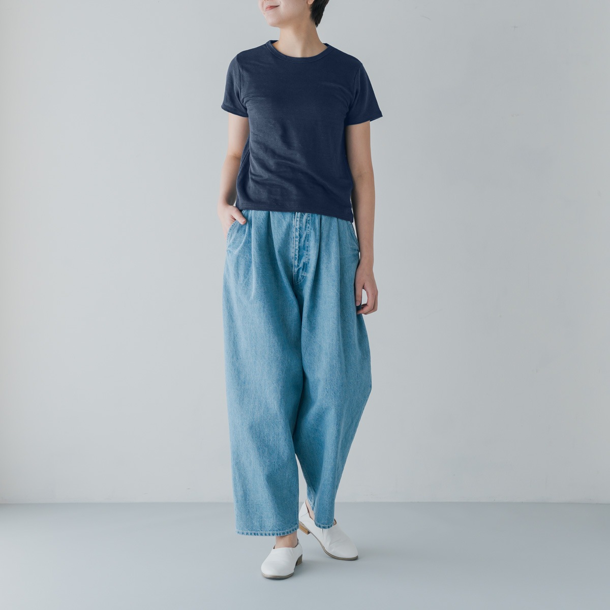 SONORO _ リネン 半袖Tシャツ ネイビー