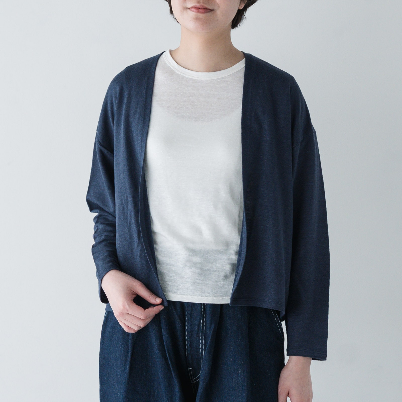 SONORO _ リネン カーディガン ネイビー