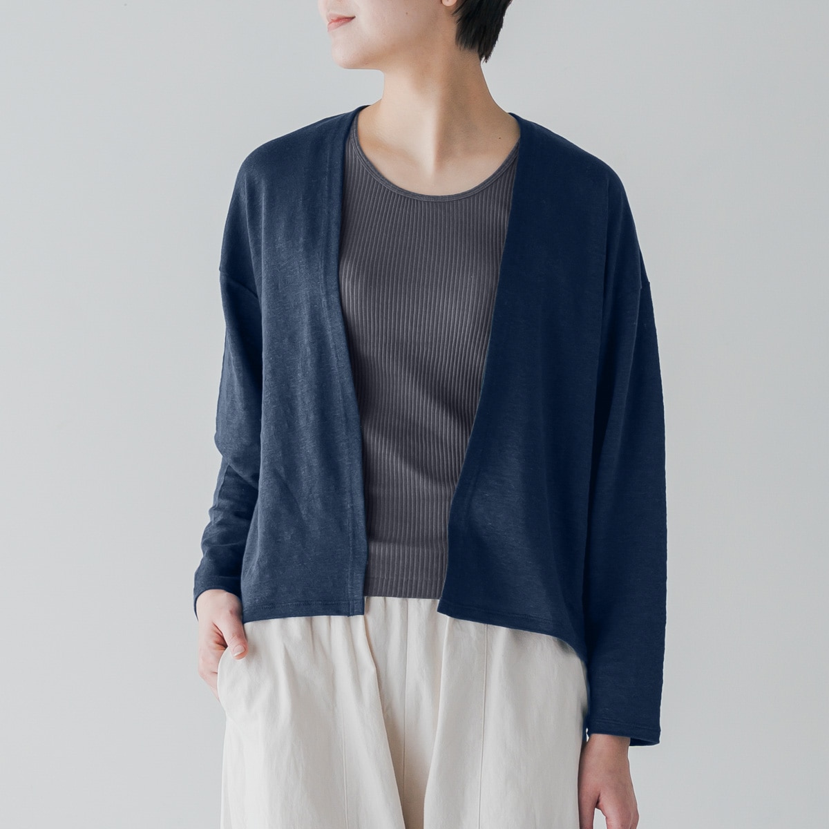 SONORO _ リネン カーディガン ネイビー