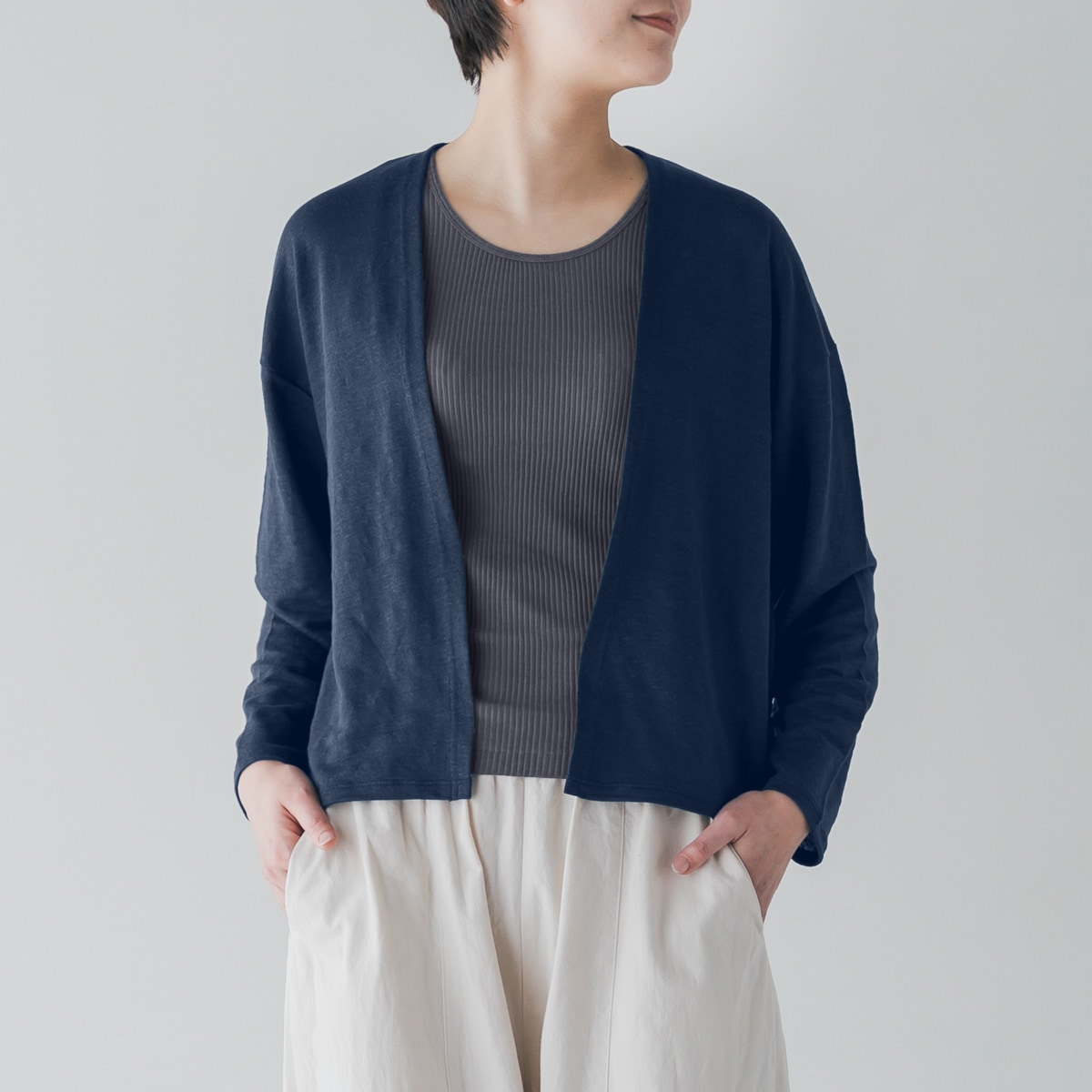 SONORO _ リネン カーディガン ネイビー