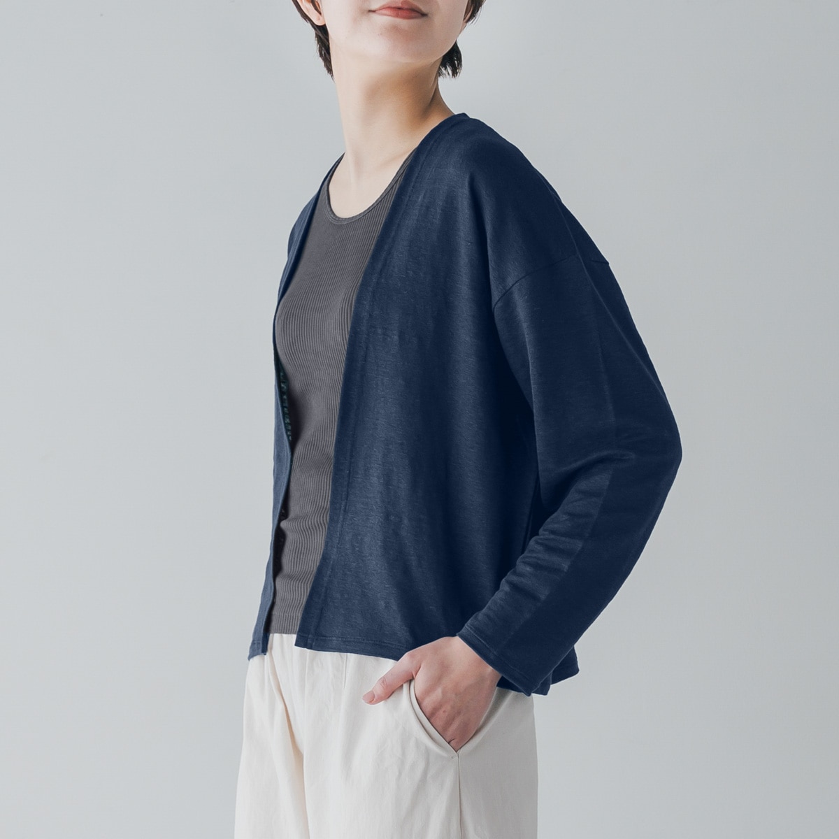 SONORO _ リネン カーディガン ネイビー