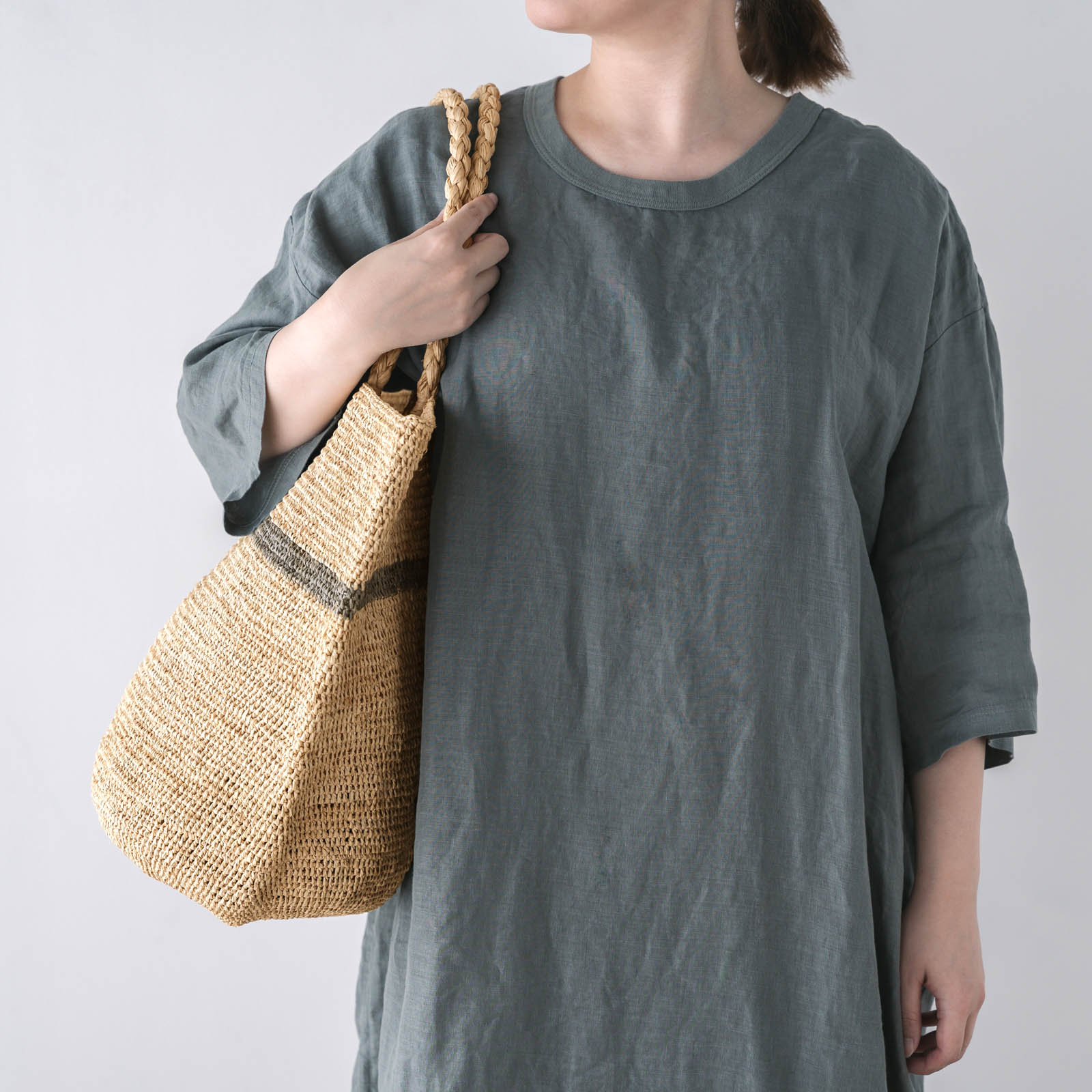 ALICE STRIPE ラフィアバッグ Natural&Gray