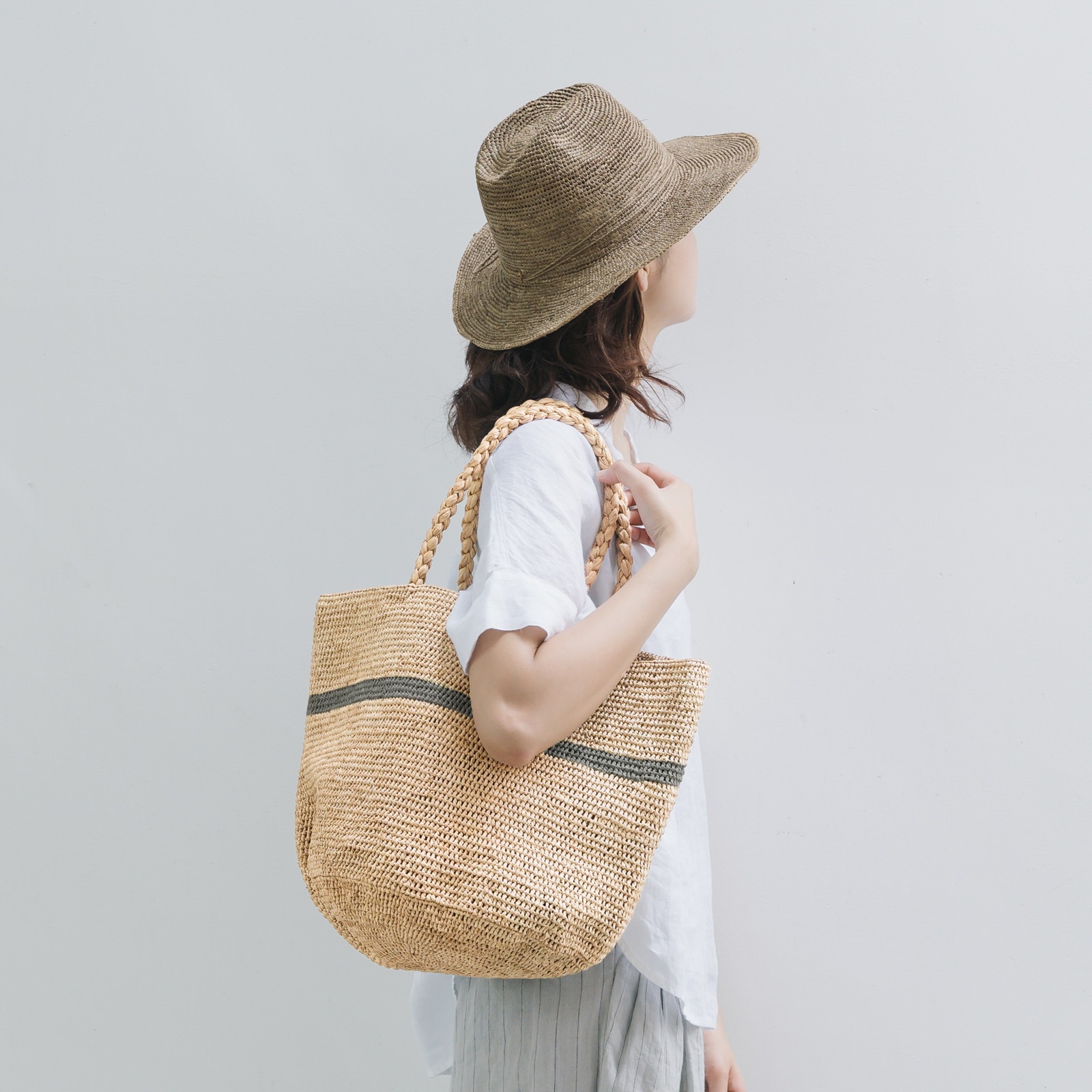 ALICE STRIPE ラフィアバッグ　Natural&Gray