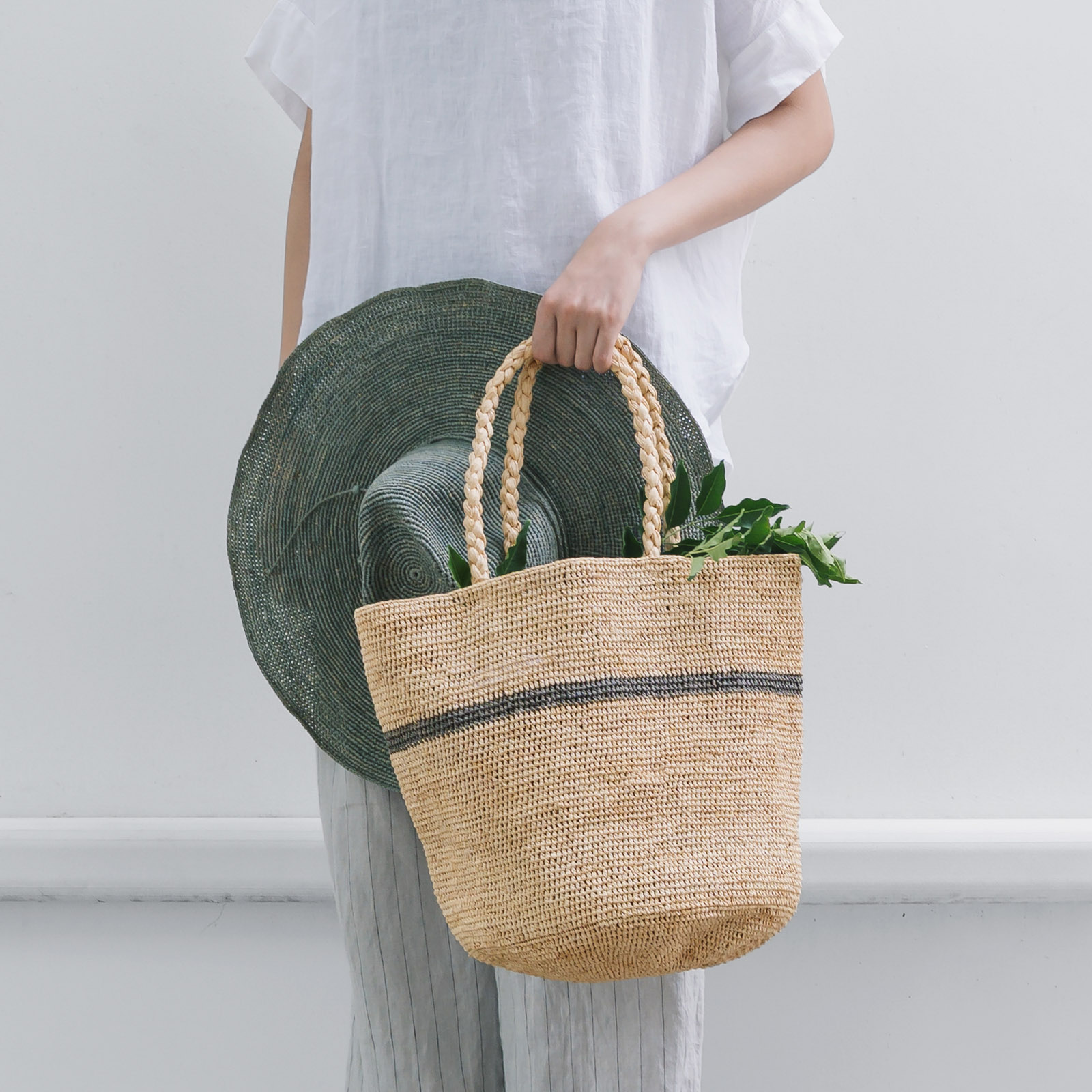 ALICE STRIPE ラフィアバッグ　Natural&Gray