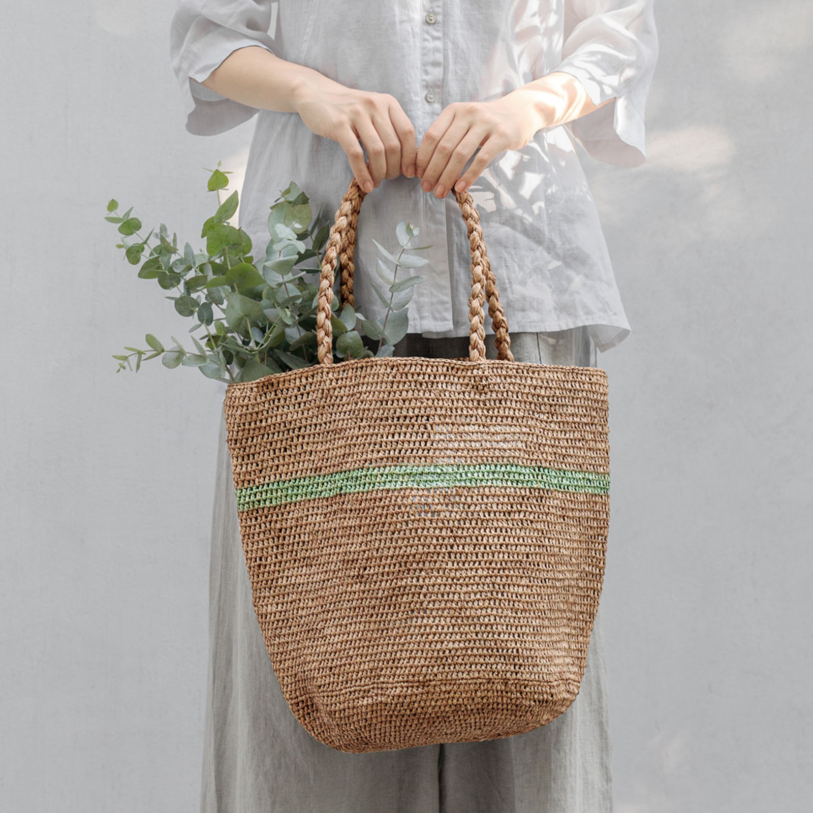 ALICE STRIPE ラフィアバッグ　Tea&Khaki