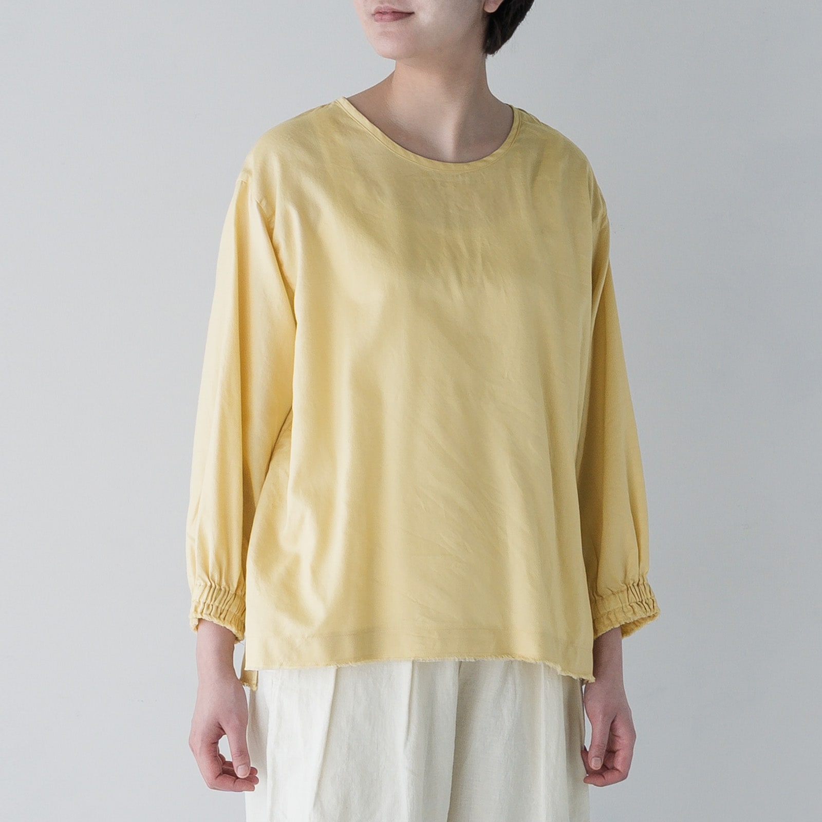ARTE POVERA _ コットンカルゼ洗いさらし クルーシャツ イエロー