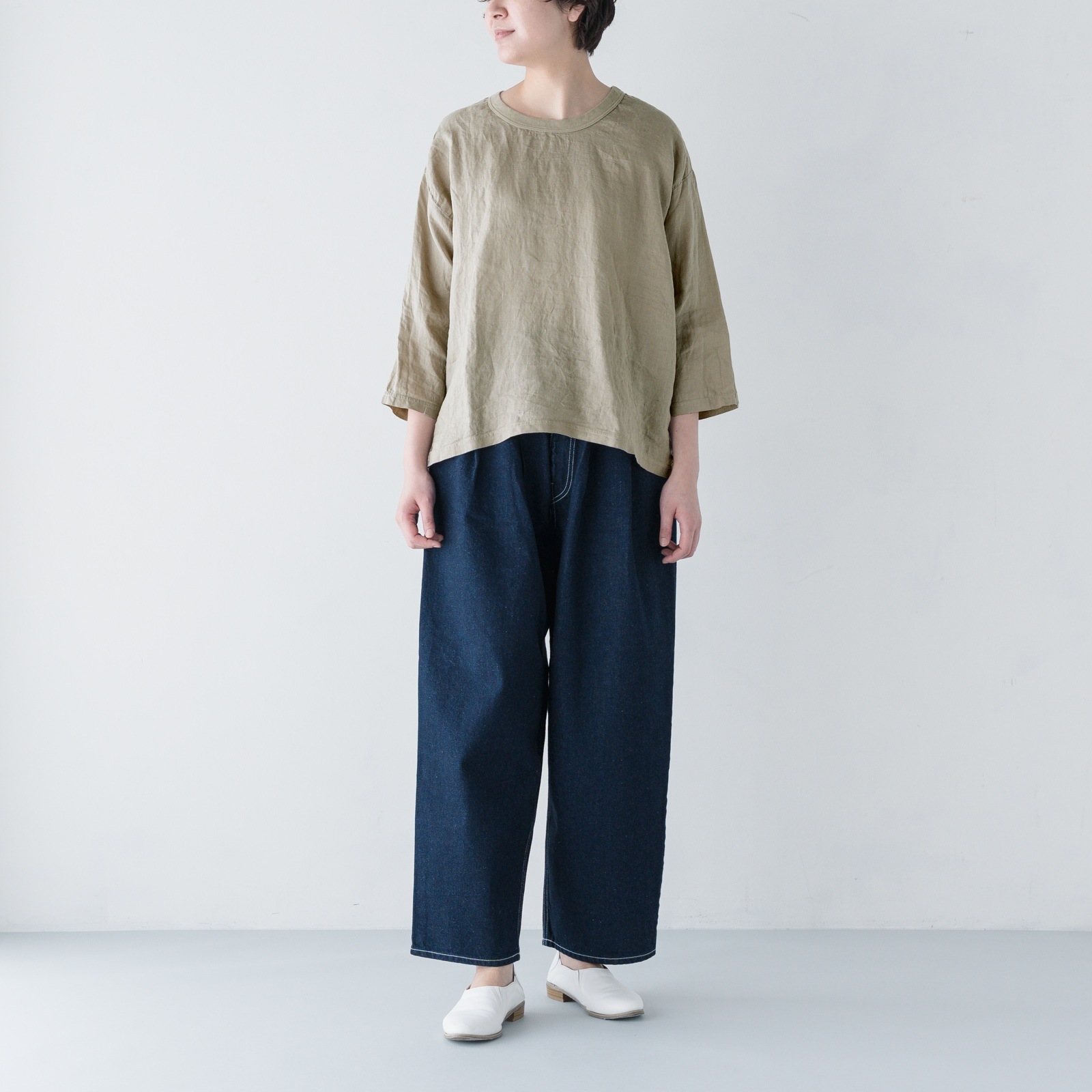 ARTE POVERA _ リネン染め8分袖クルーシャツ ブラック