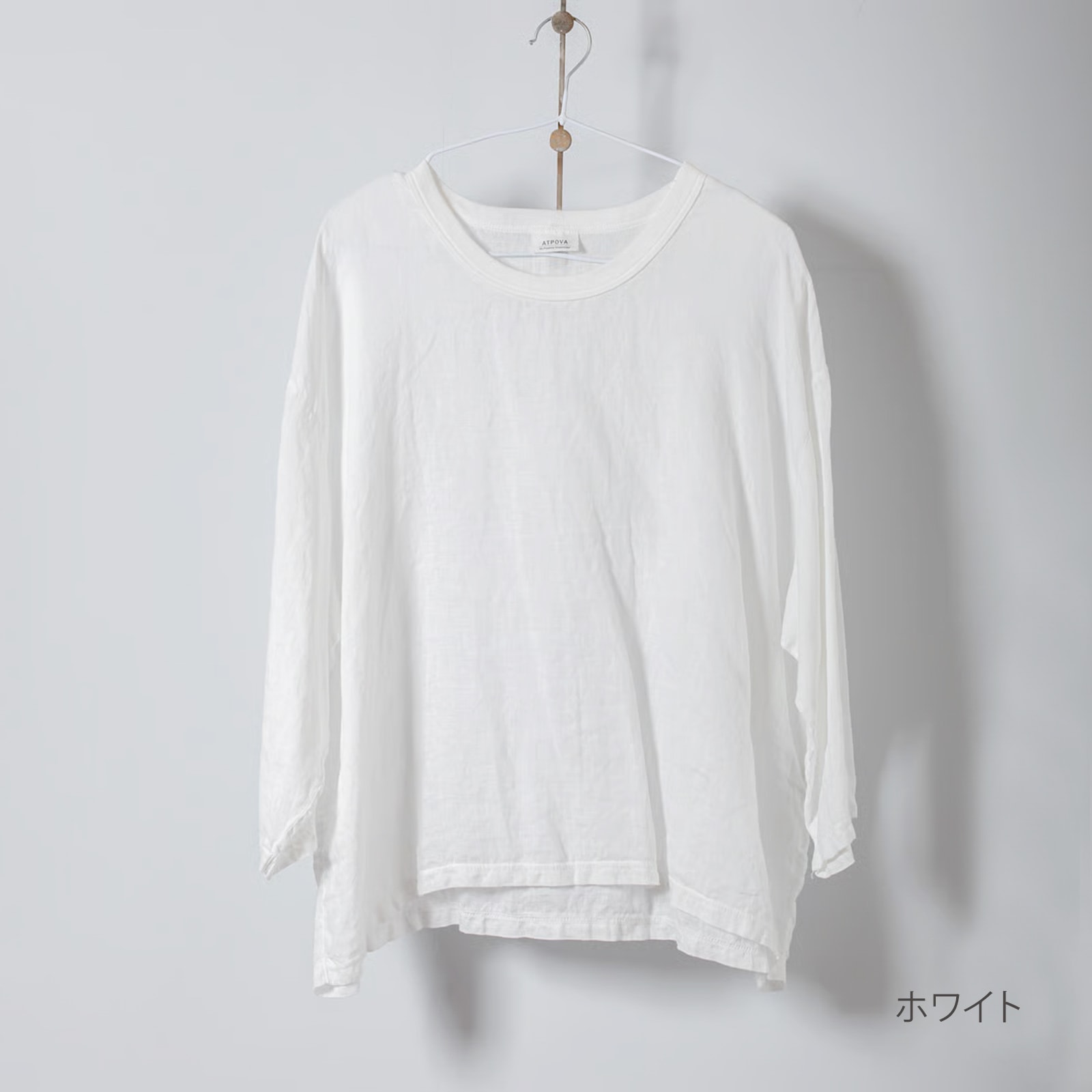 ARTE POVERA _ リネン染め8分袖クルーシャツ ライトベージュ