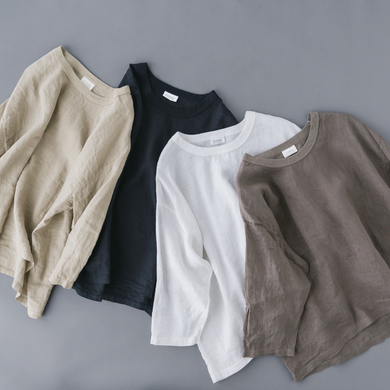 ARTE POVERA _ リネン染め8分袖クルーシャツ ネンドグレー