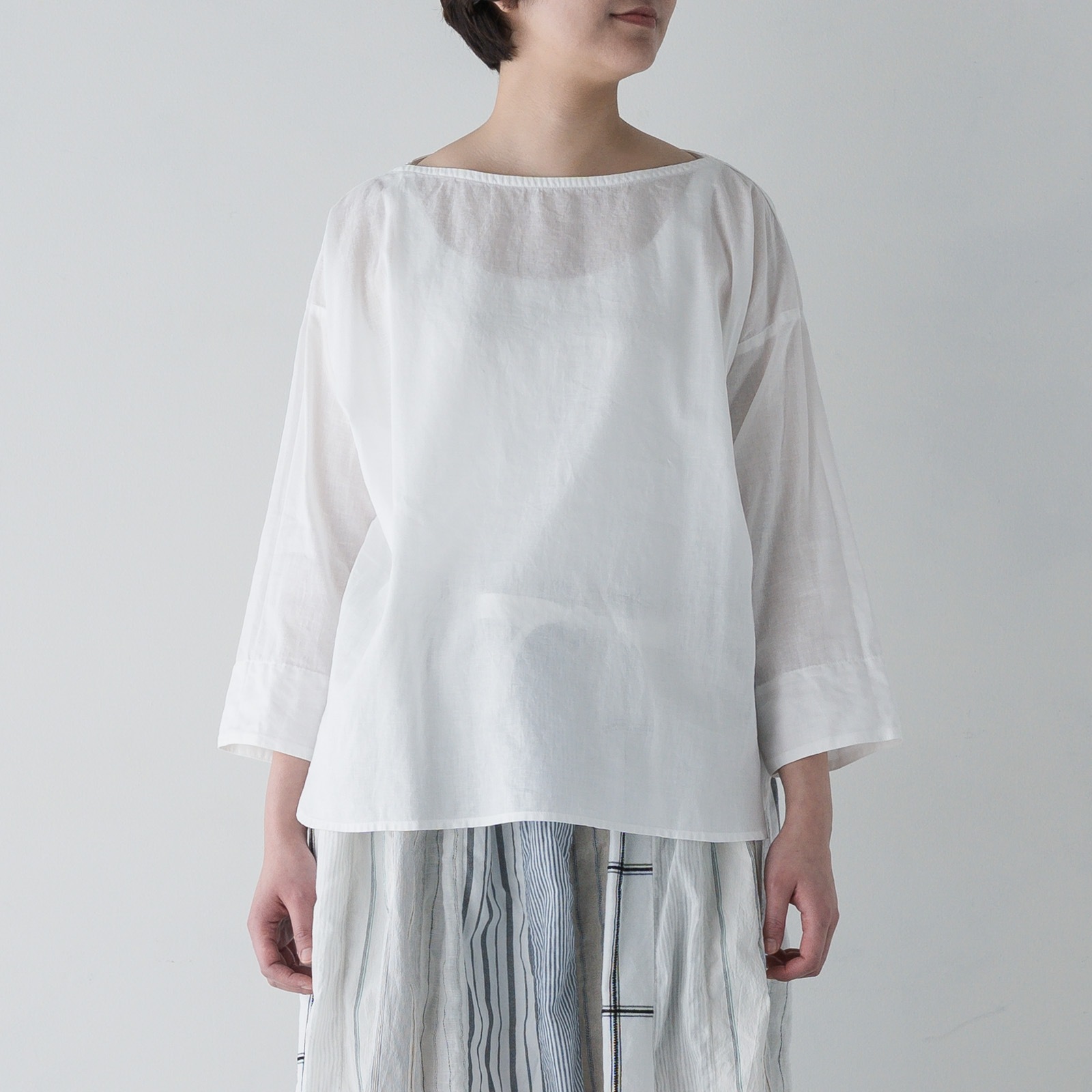 ARTE POVERA _ リネン&コットン ボートネックシャツ ホワイト