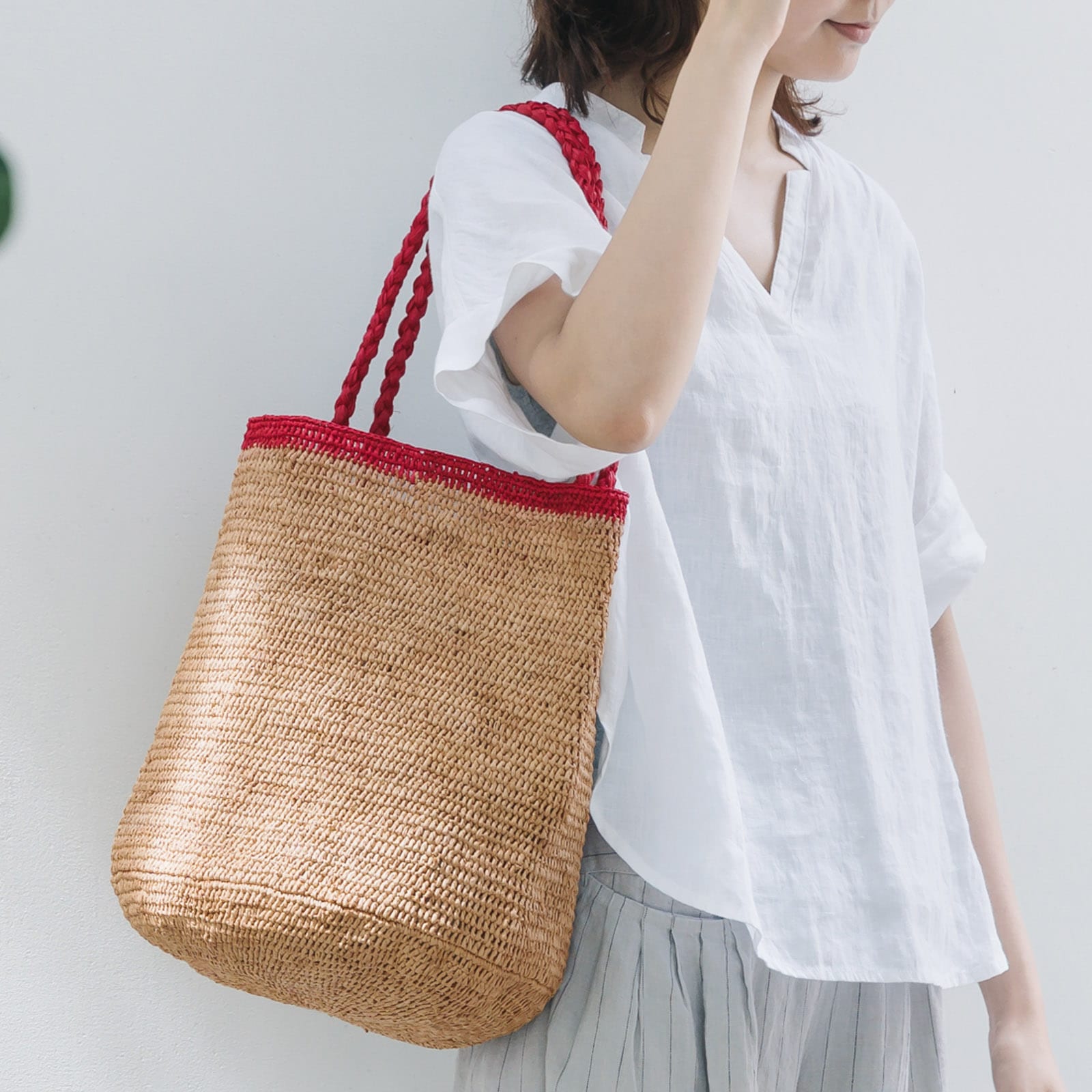MOUMOUNE ラフィアバッグ Tea & Red