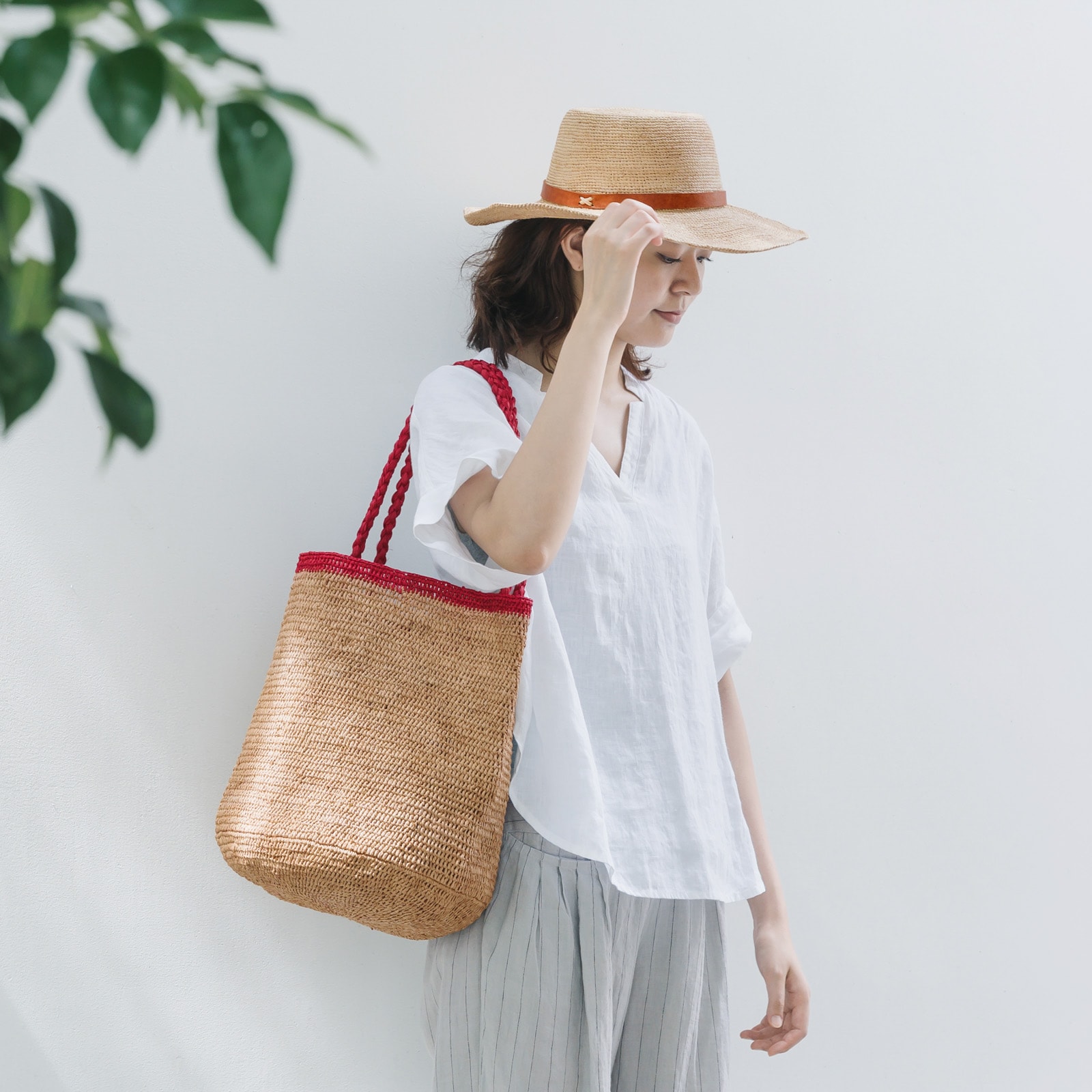 MOUMOUNE ラフィアバッグ Tea & Red