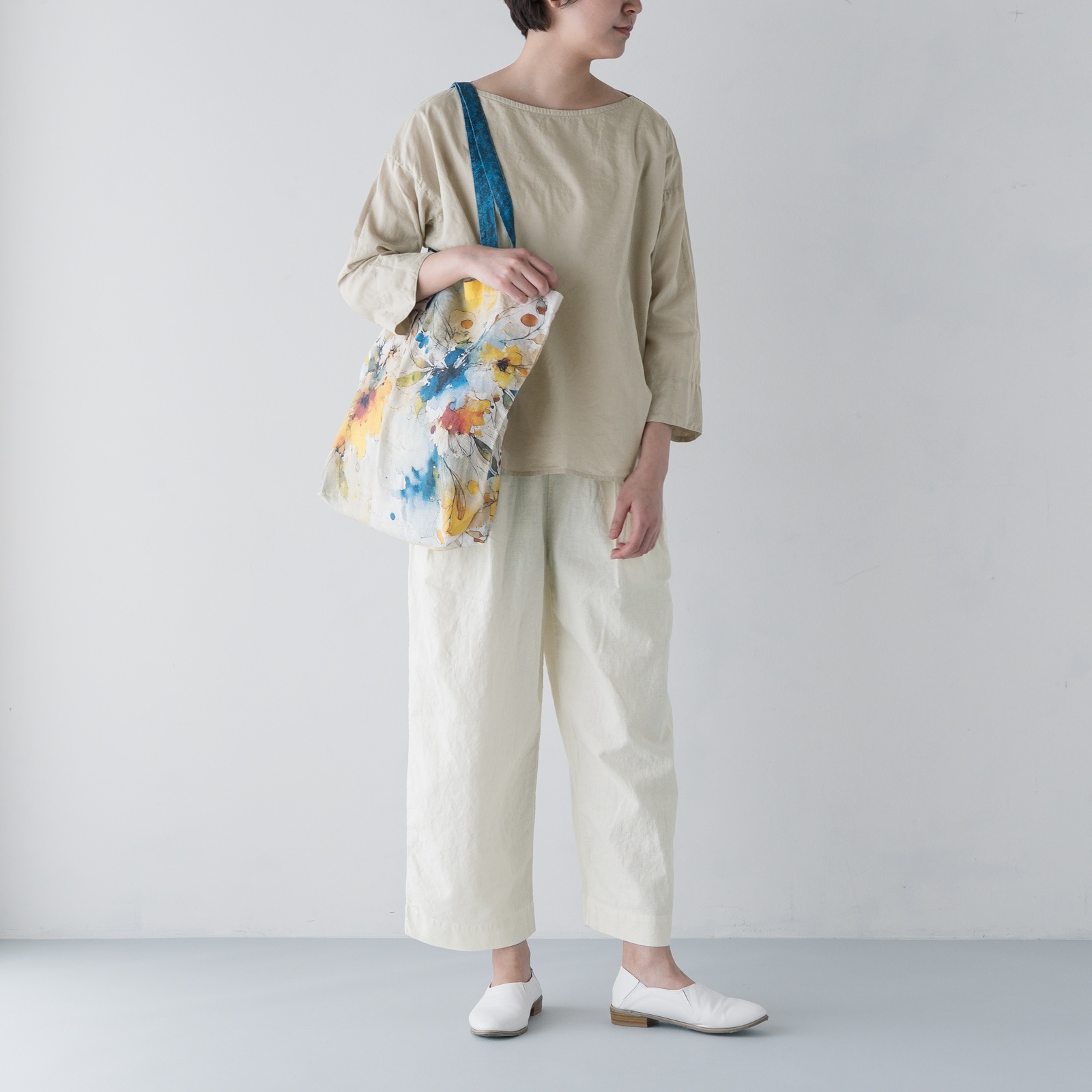 ARTE POVERA _ リネン&コットン ボートネックシャツ ライトベージュ
