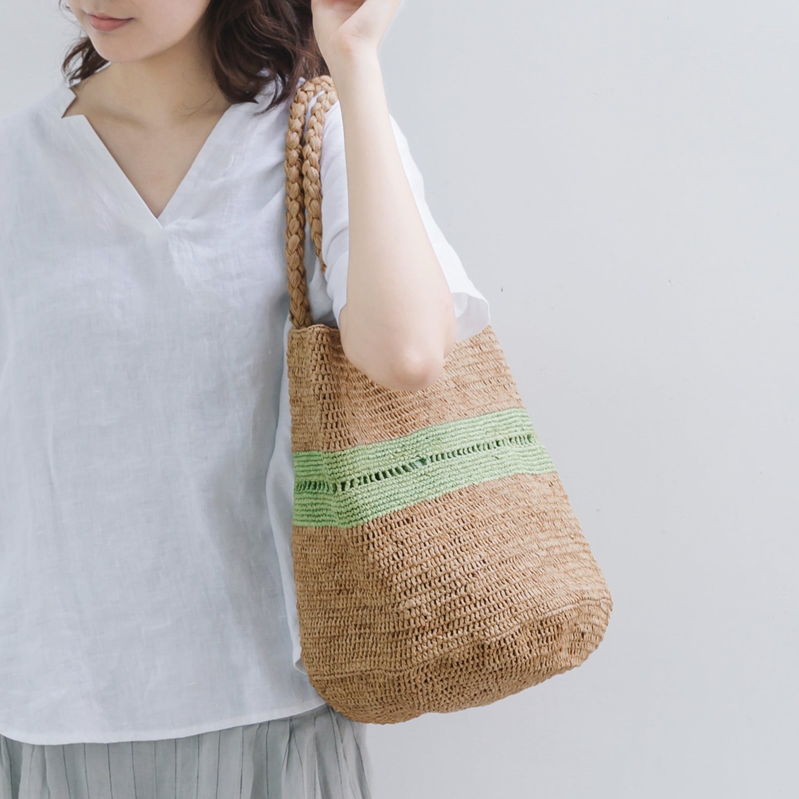 ALICE MM LACE ラフィアバッグ Tea & Khaki