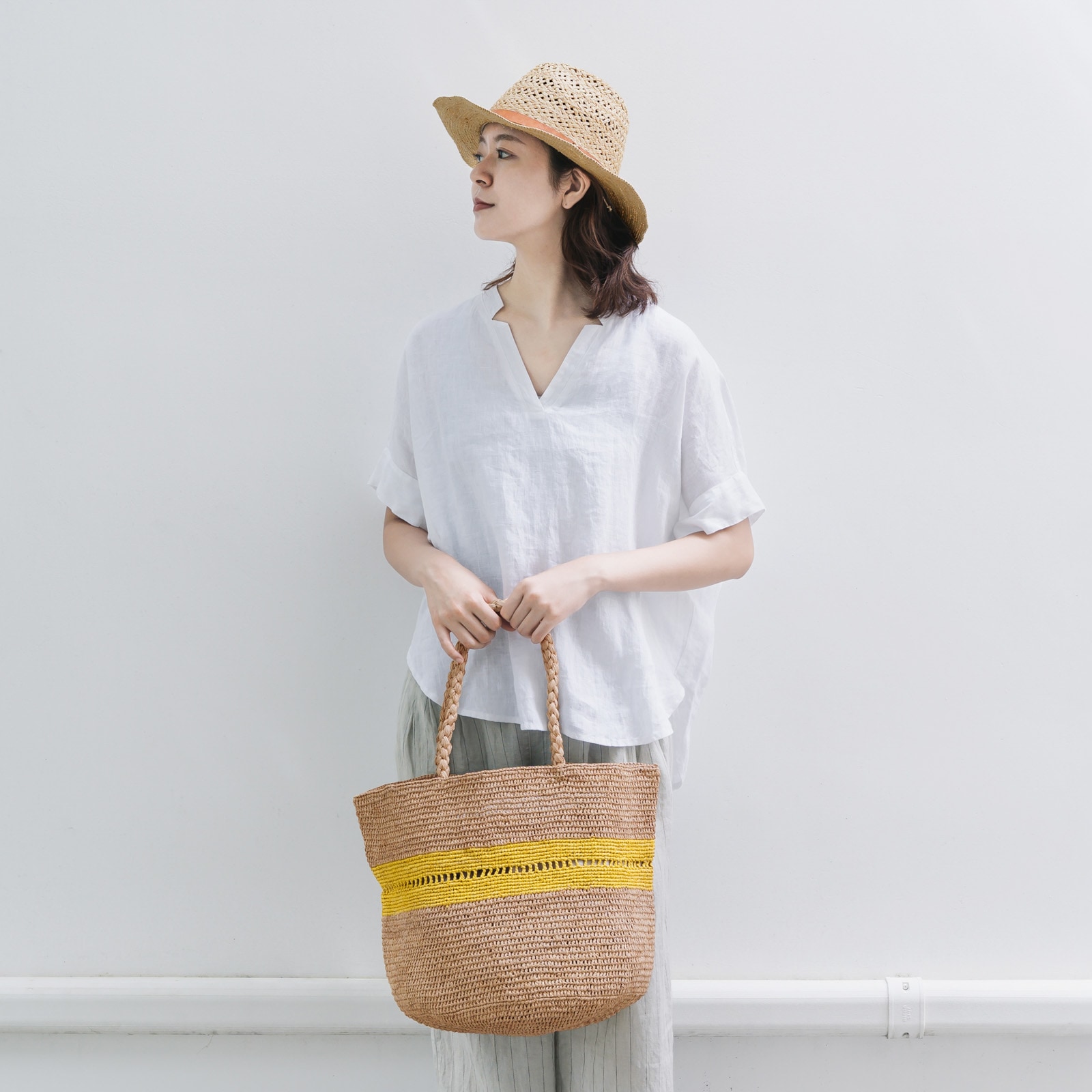 ALICE MM LACE ラフィアバッグ Tea & Yellow
