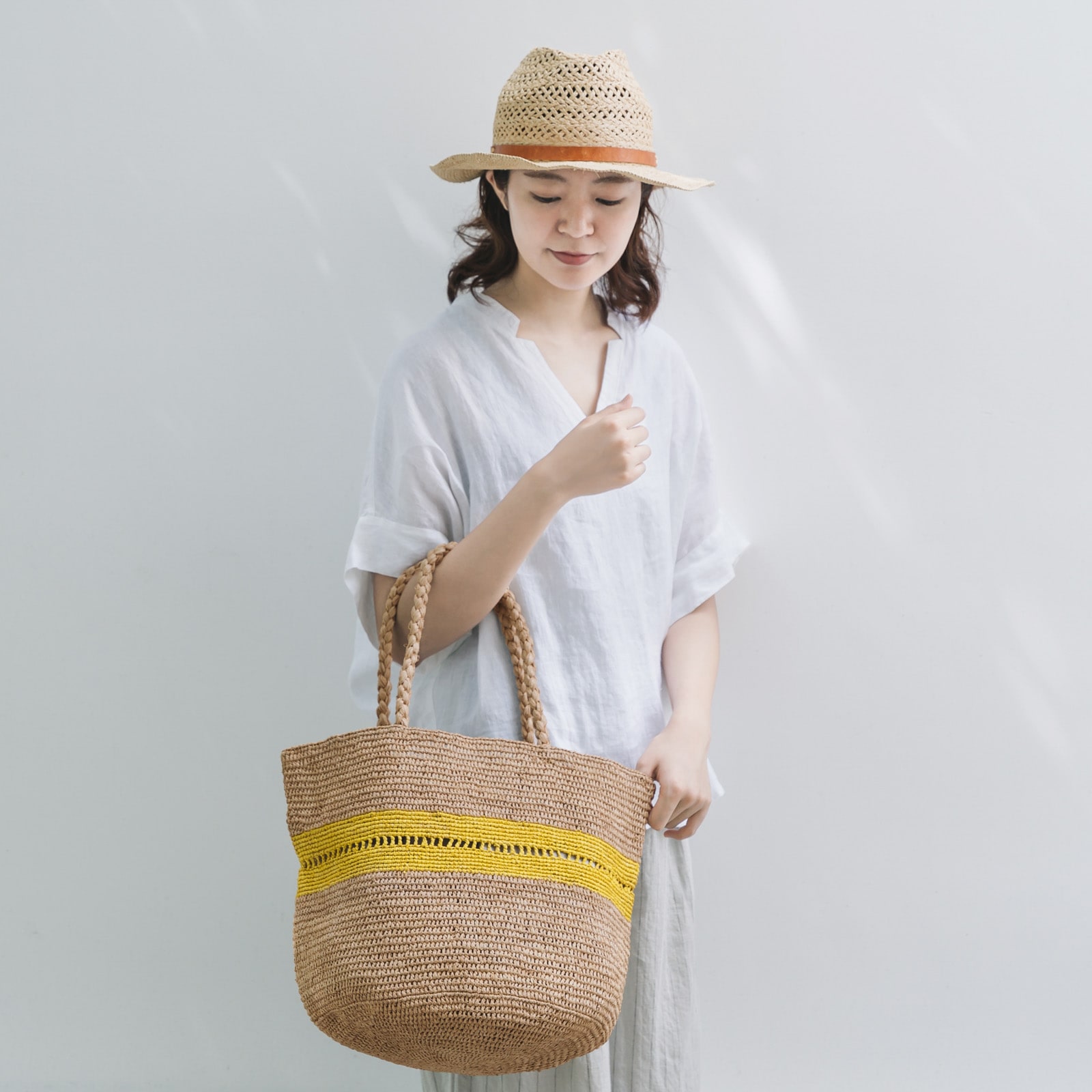 ALICE MM LACE ラフィアバッグ Tea & Yellow