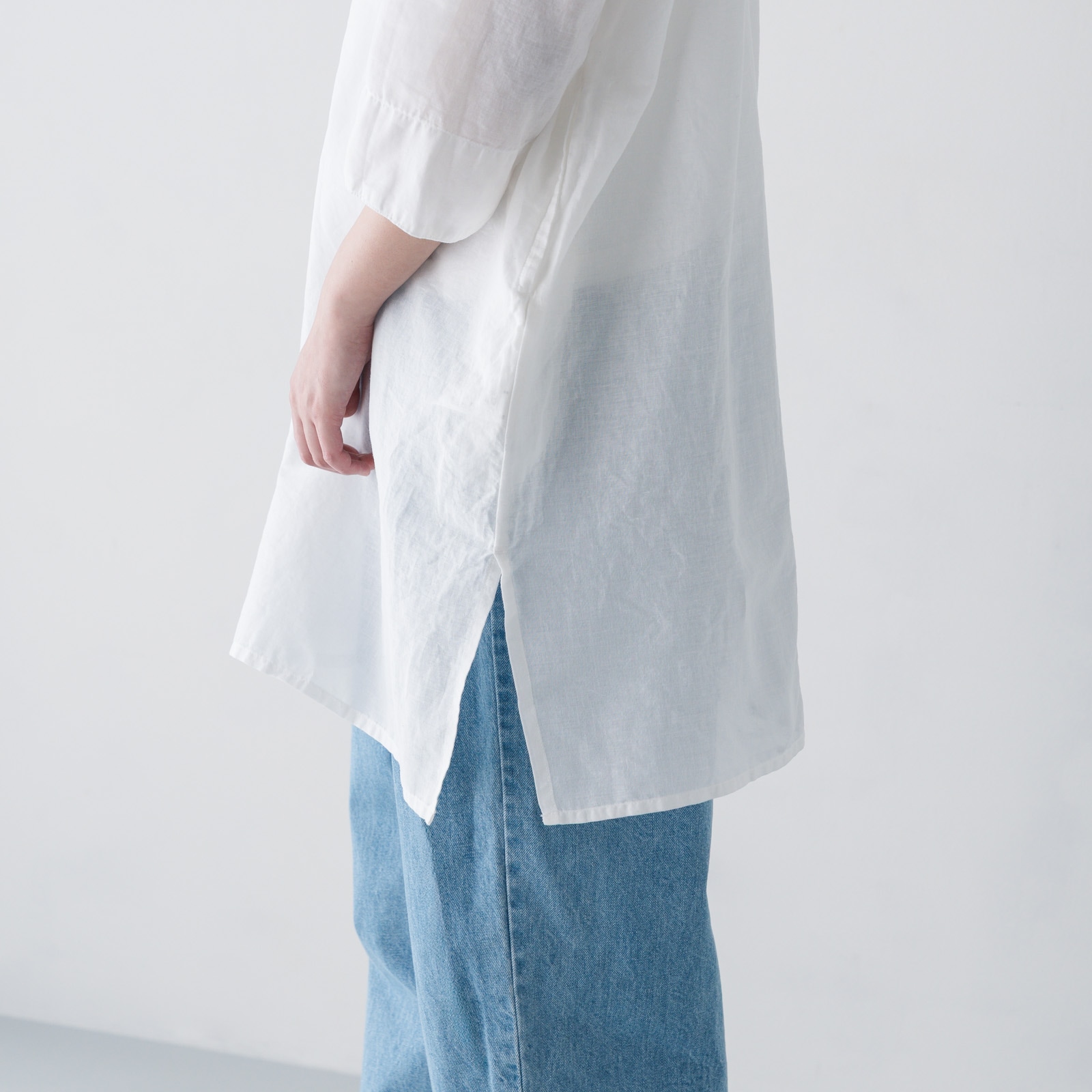ARTE POVERA _ リネン&コットン ボートネックロングブラウス ホワイト