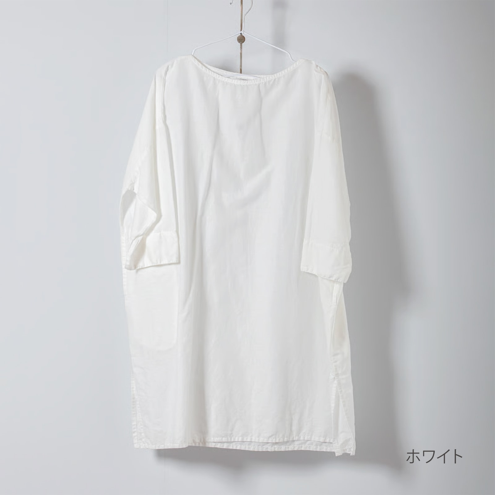 ARTE POVERA _ リネン&コットン ボートネックロングブラウス ホワイト