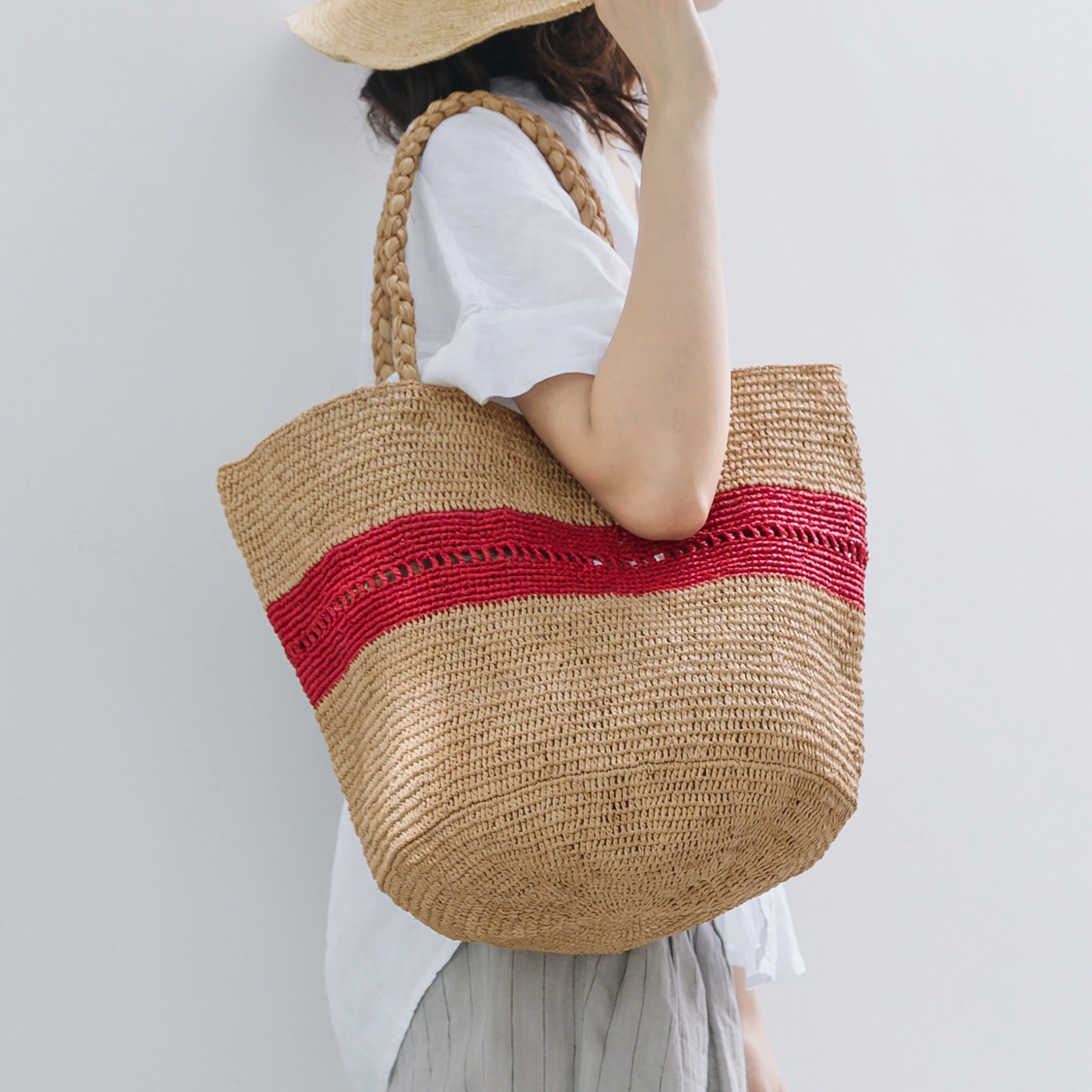 ALICE MM LACE ラフィアバッグ Tea & Red