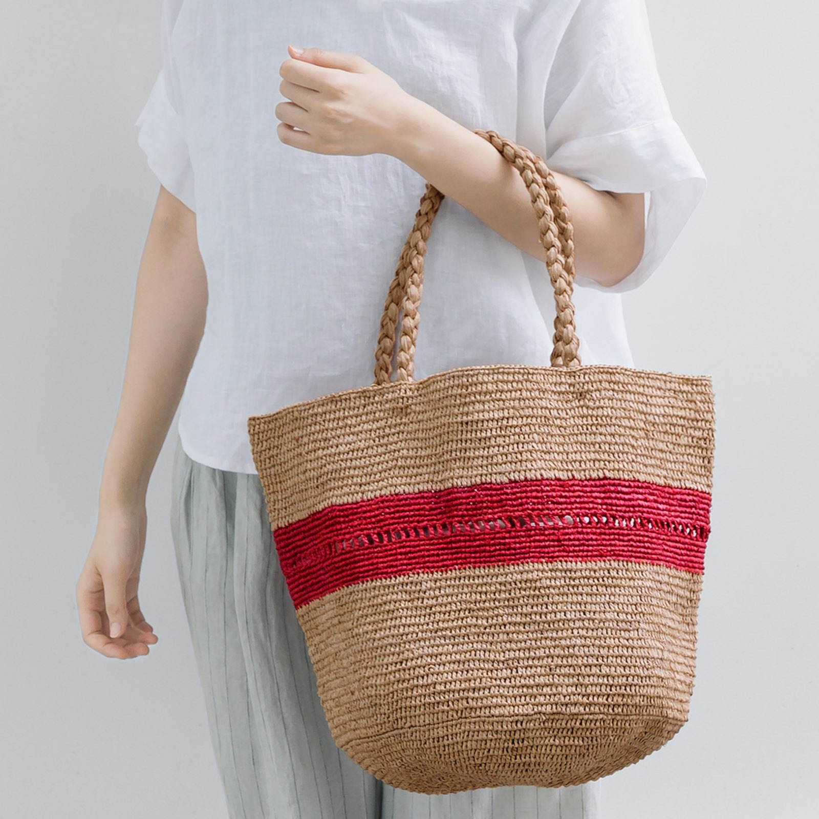 ALICE MM LACE ラフィアバッグ Tea & Red