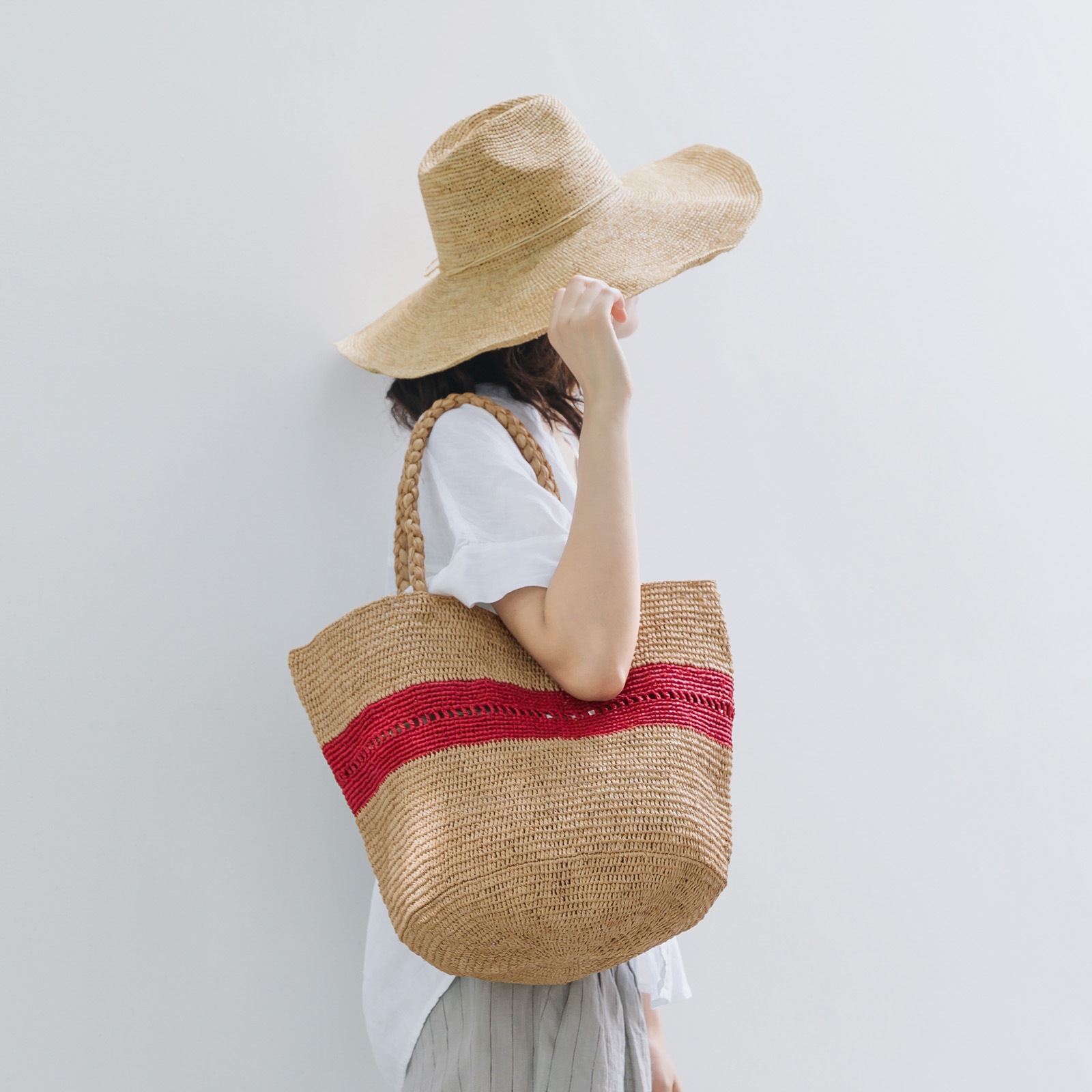 ALICE MM LACE ラフィアバッグ Tea & Red