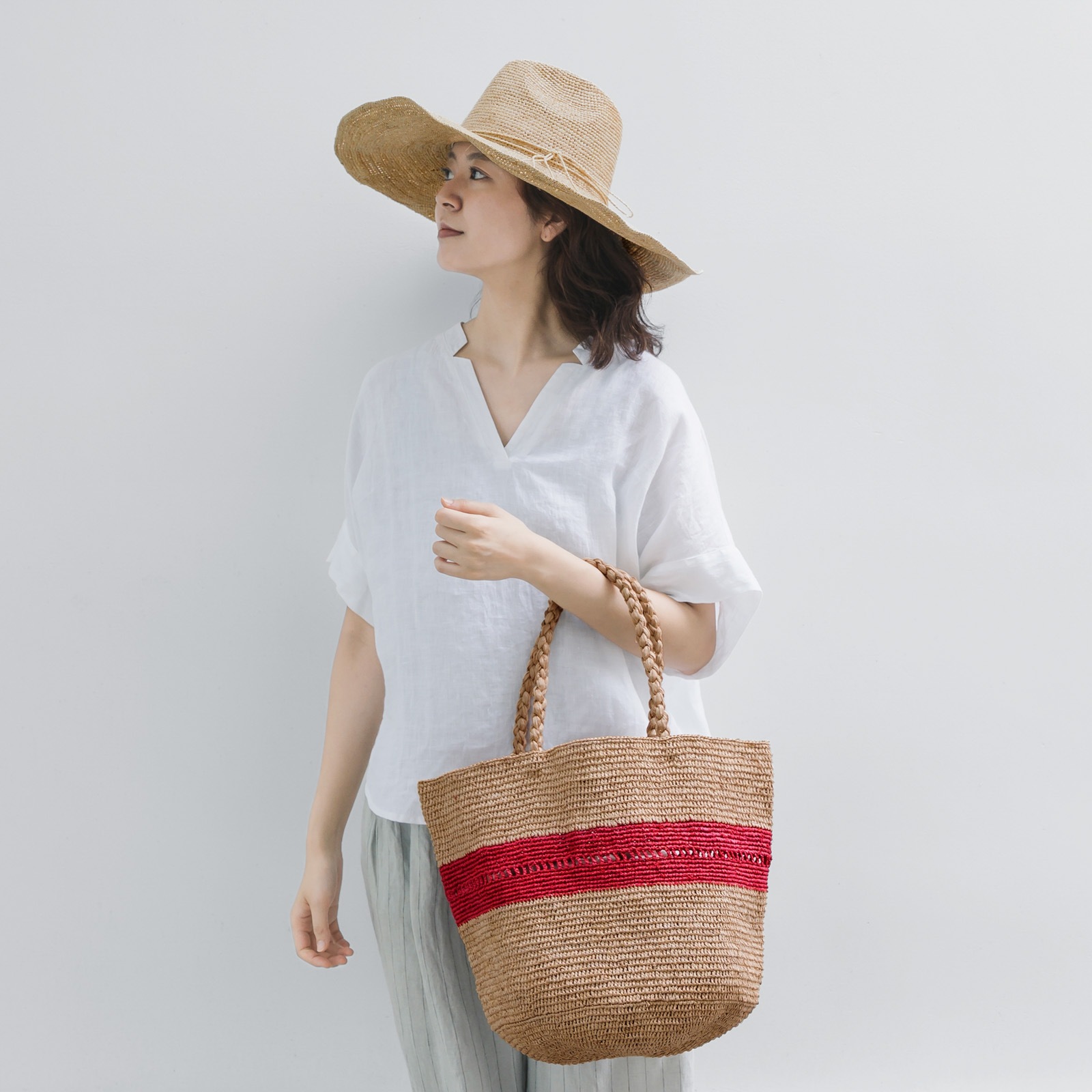 ALICE MM LACE ラフィアバッグ Tea & Red