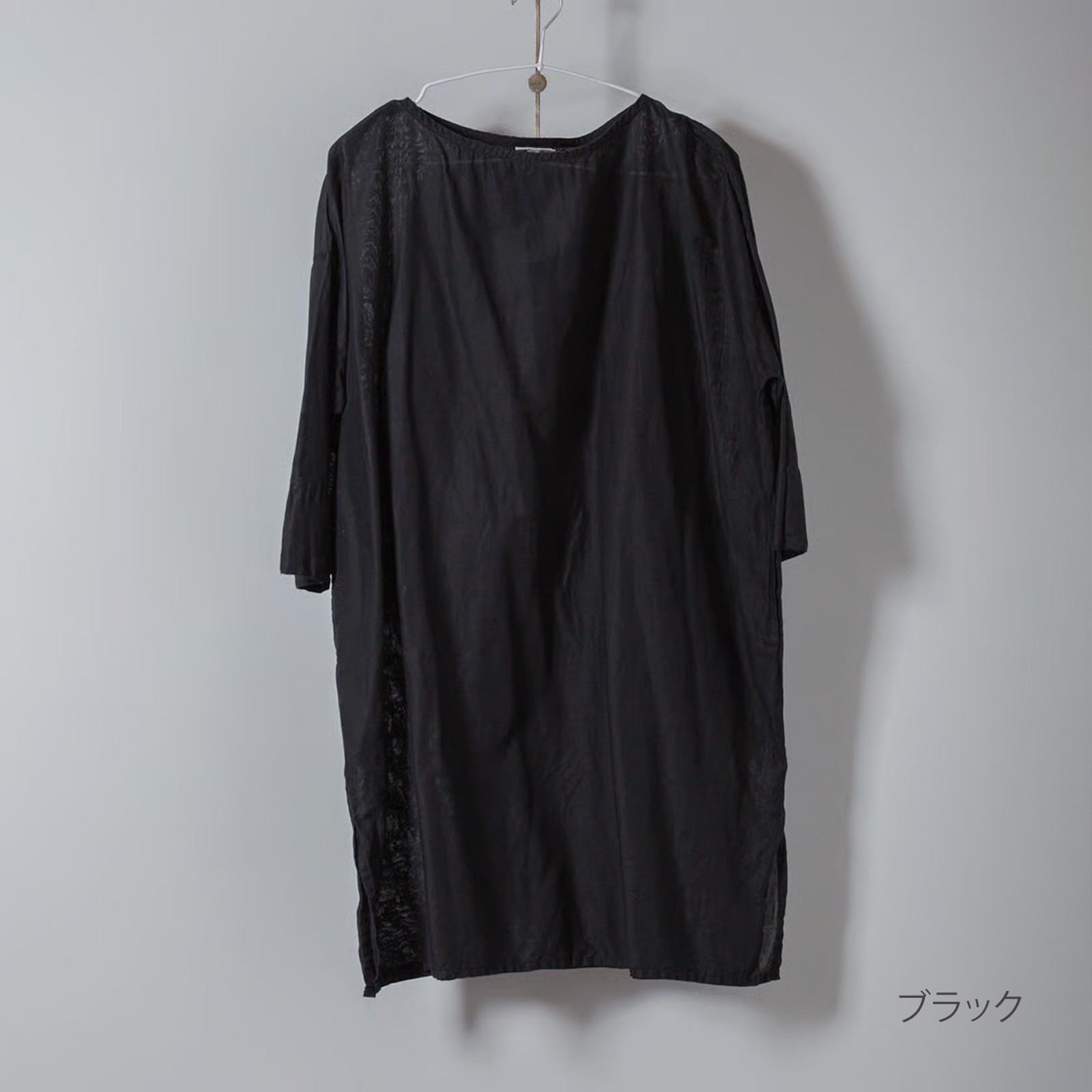 ARTE POVERA _ リネン&コットン ボートネックロングブラウス ブラック