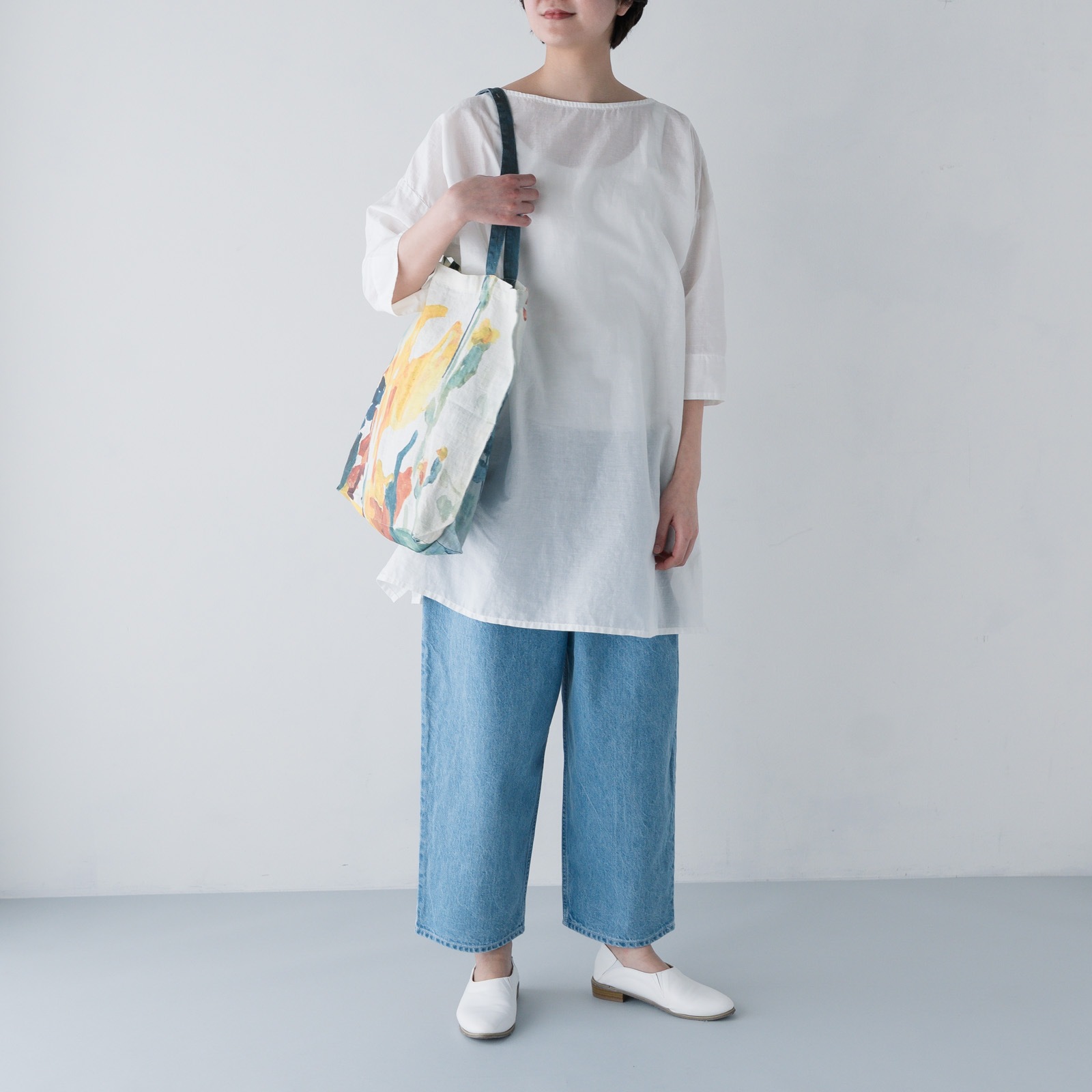 ARTE POVERA _ リネン&コットン ボートネックロングブラウス ブラック